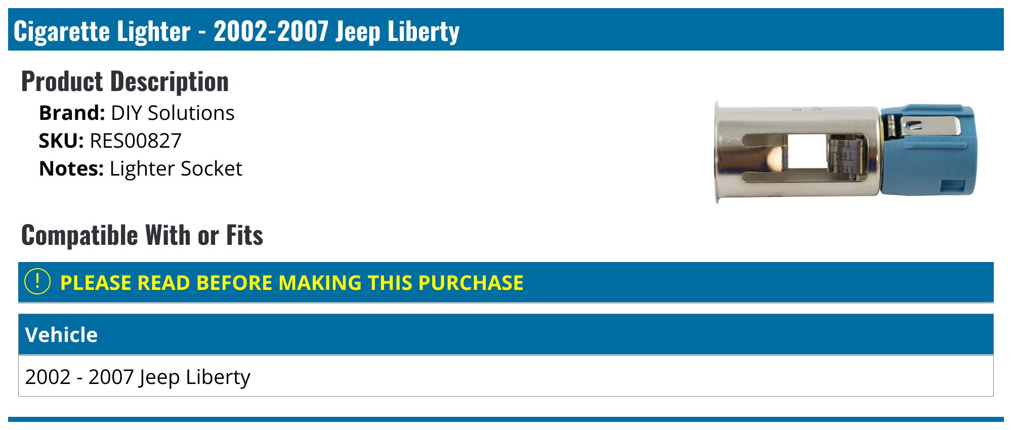 Cigarette Lighter - 2002-2007 Jeep Liberty