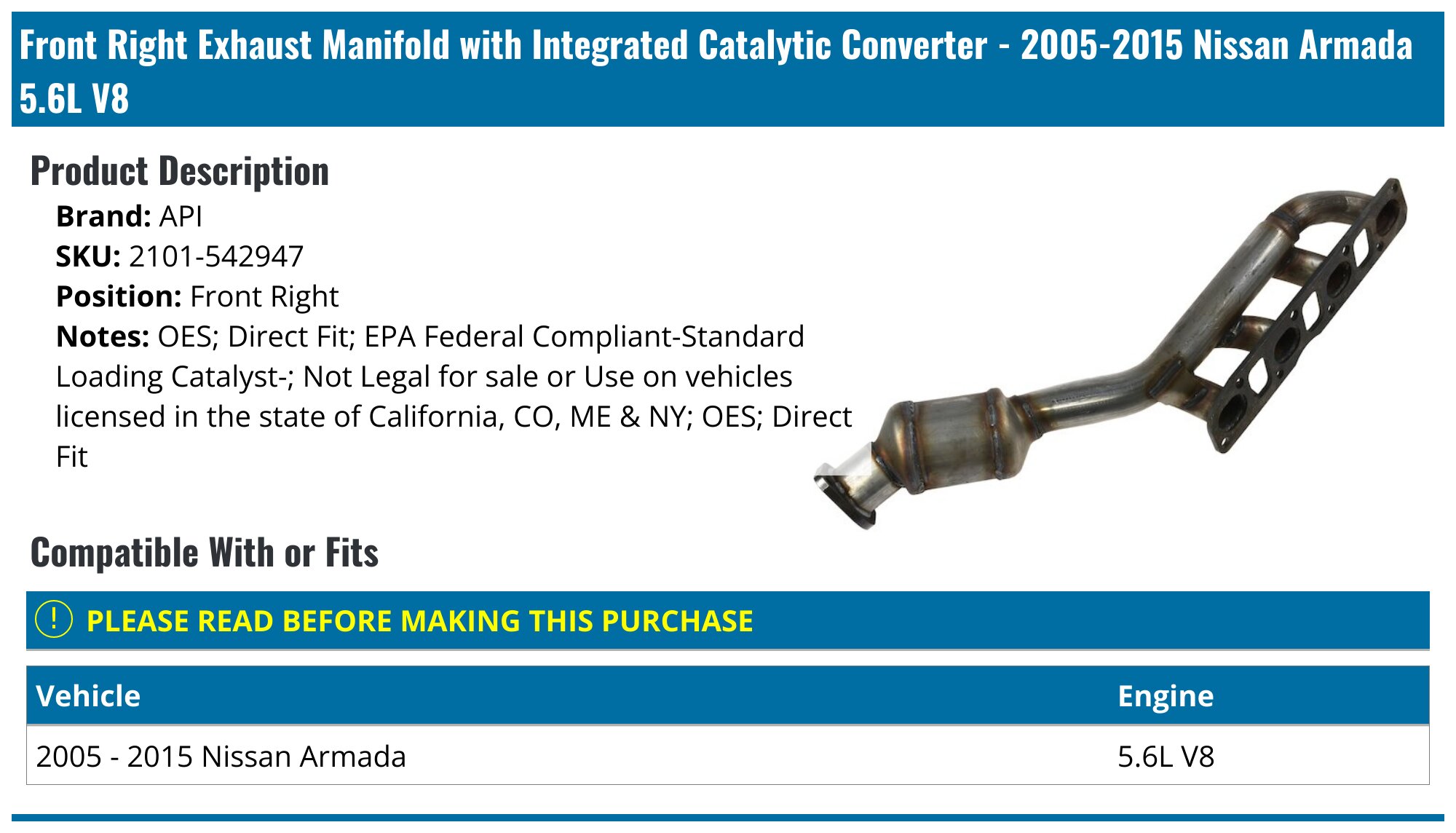 20052015 Nissan Armada Catalytic Converter API 1839907904853
