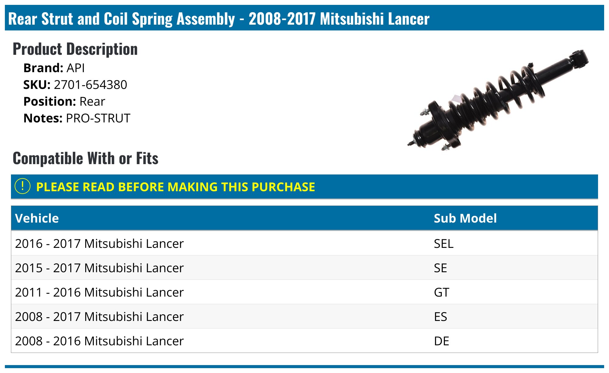 Complete Strut And Shock Kit For 2008-2014 Mitsubishi Lancer 2.0L – Front And Rear
