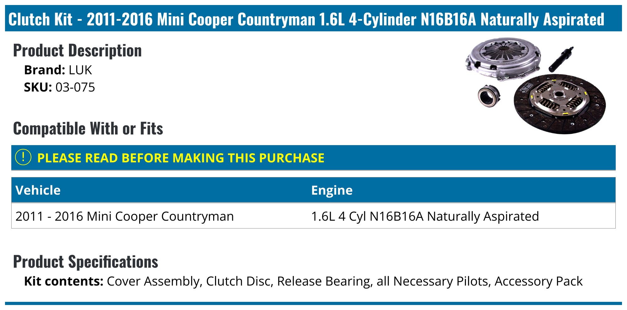 Mini Cooper Countryman Clutch - Clutch Kits - Valeo Sachs Autopart