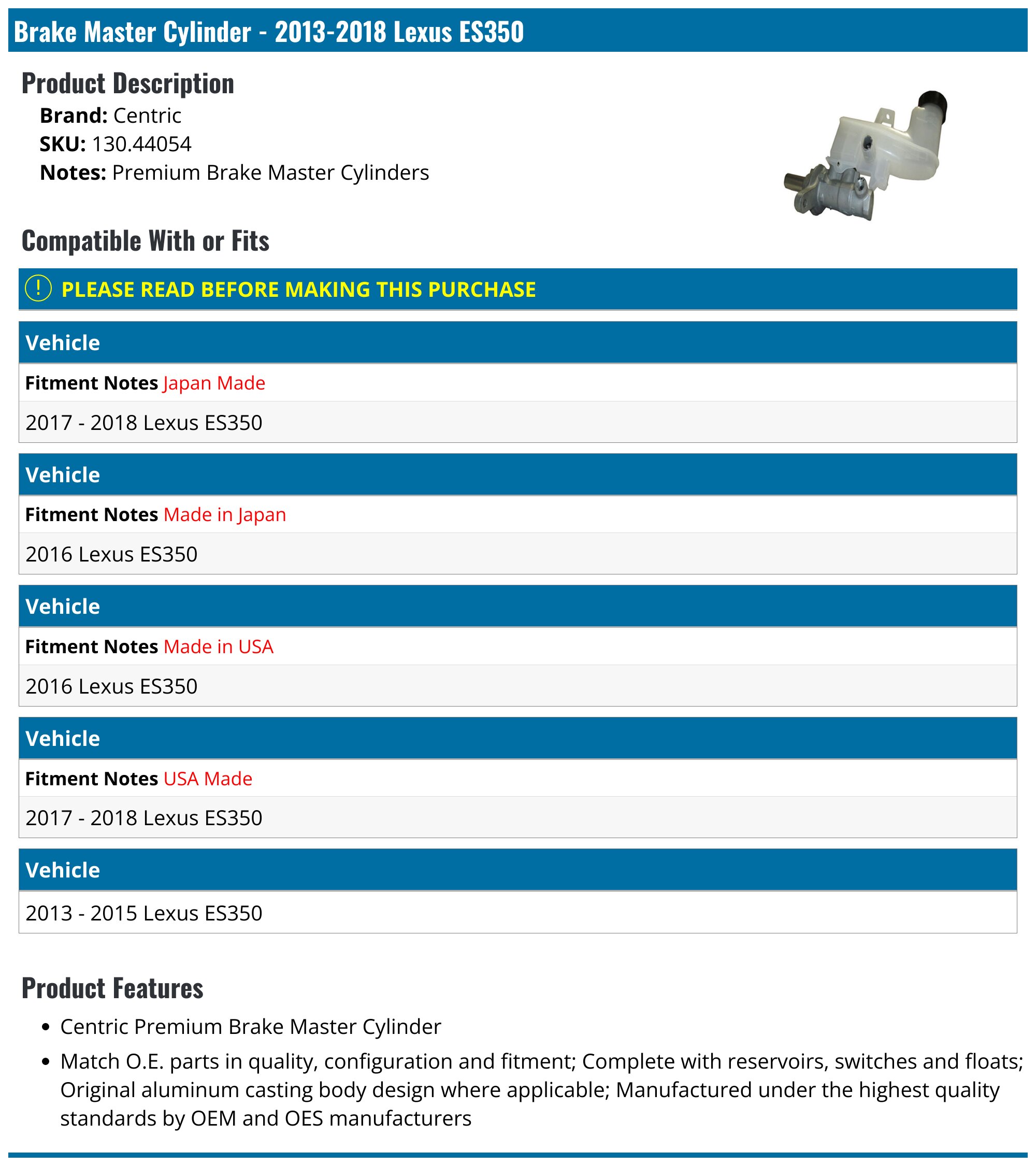 Brake Master Cylinder - Compatible With 2010 - 2014 Mercedes-Benz E550