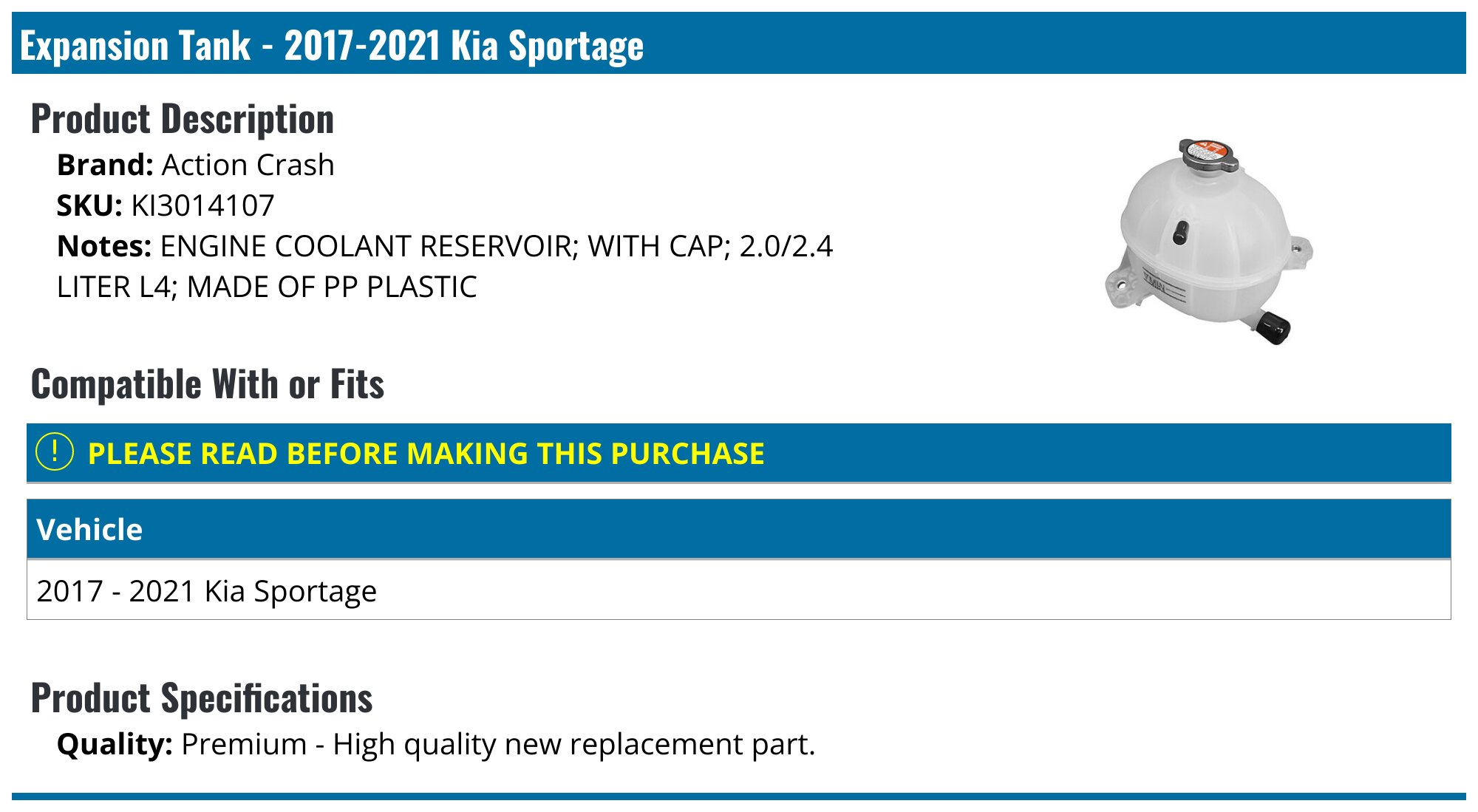 Windshield Washer Reservoir With Pump For Kia Telluride 2020-2024 - Evan-Fischer, 98610S9000