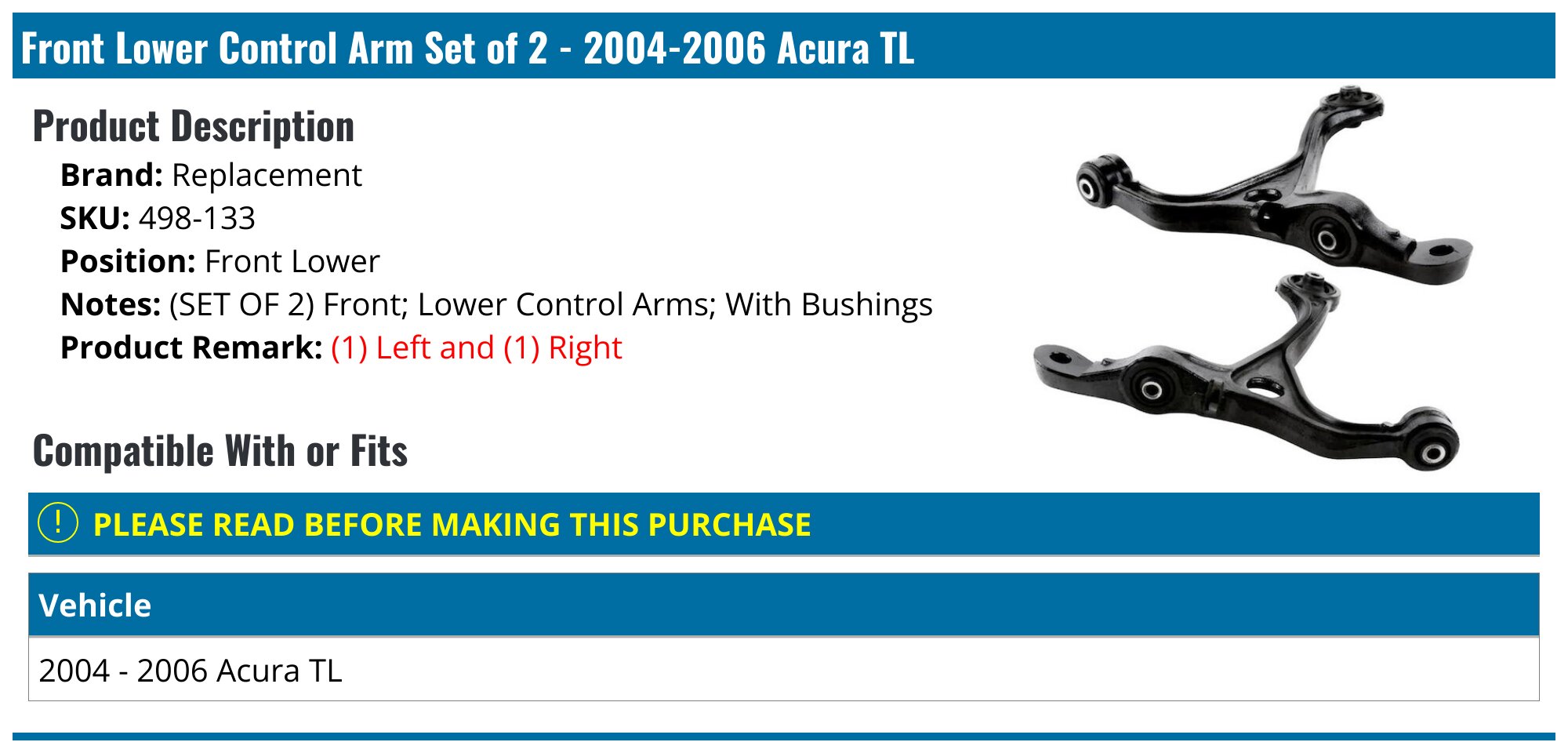 14pc Front Suspension Kit For Acura TL 2004-2006 | Control Arms Tie Rod Ends Sway Bars