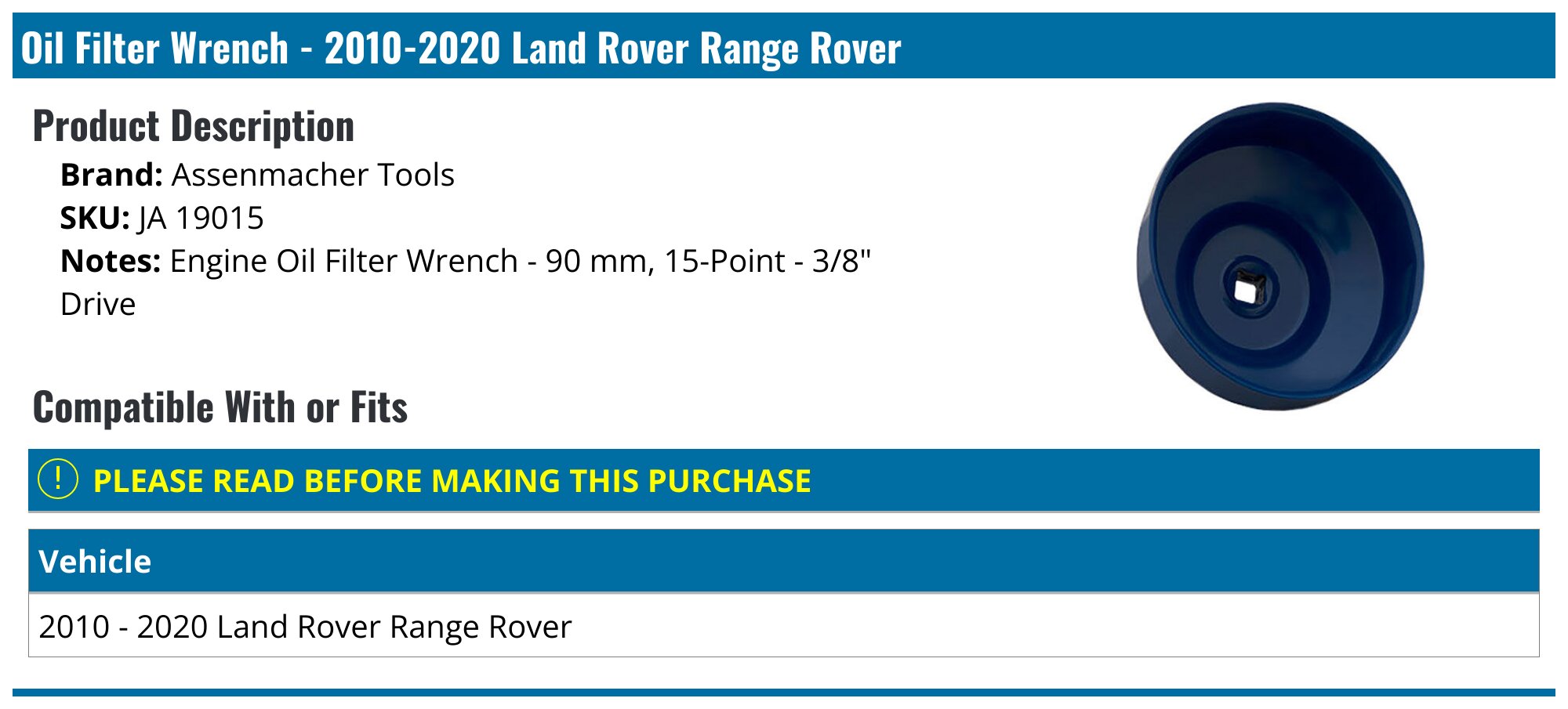 2010-2020 Land Rover Range Rover Oil Filter Wrench - Assenmacher Tools ...