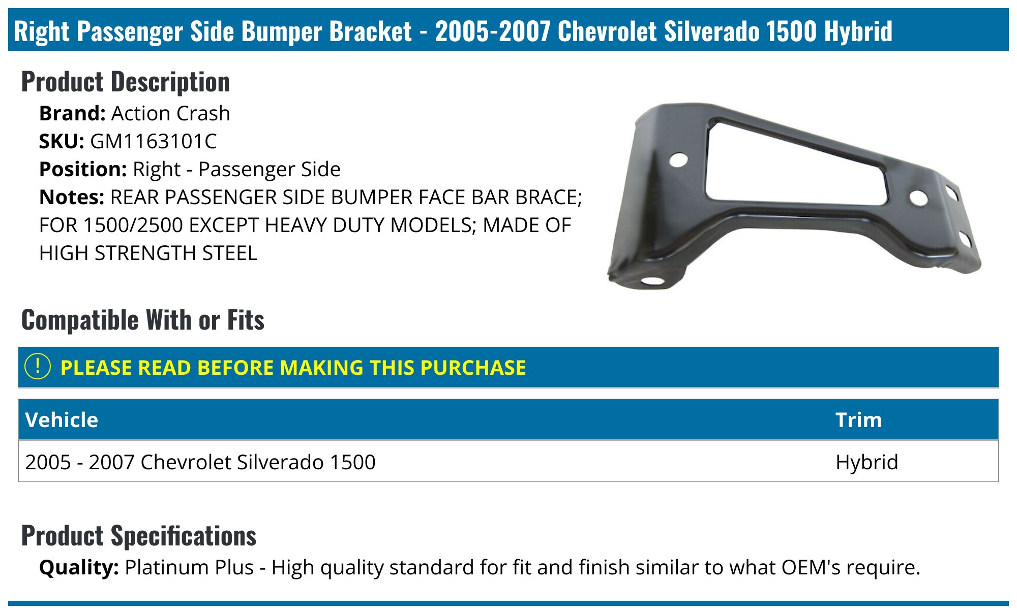 Front Driver Side Bumper Bracket For Chevrolet Silverado 1500 2022-2025 – Evan-Fischer