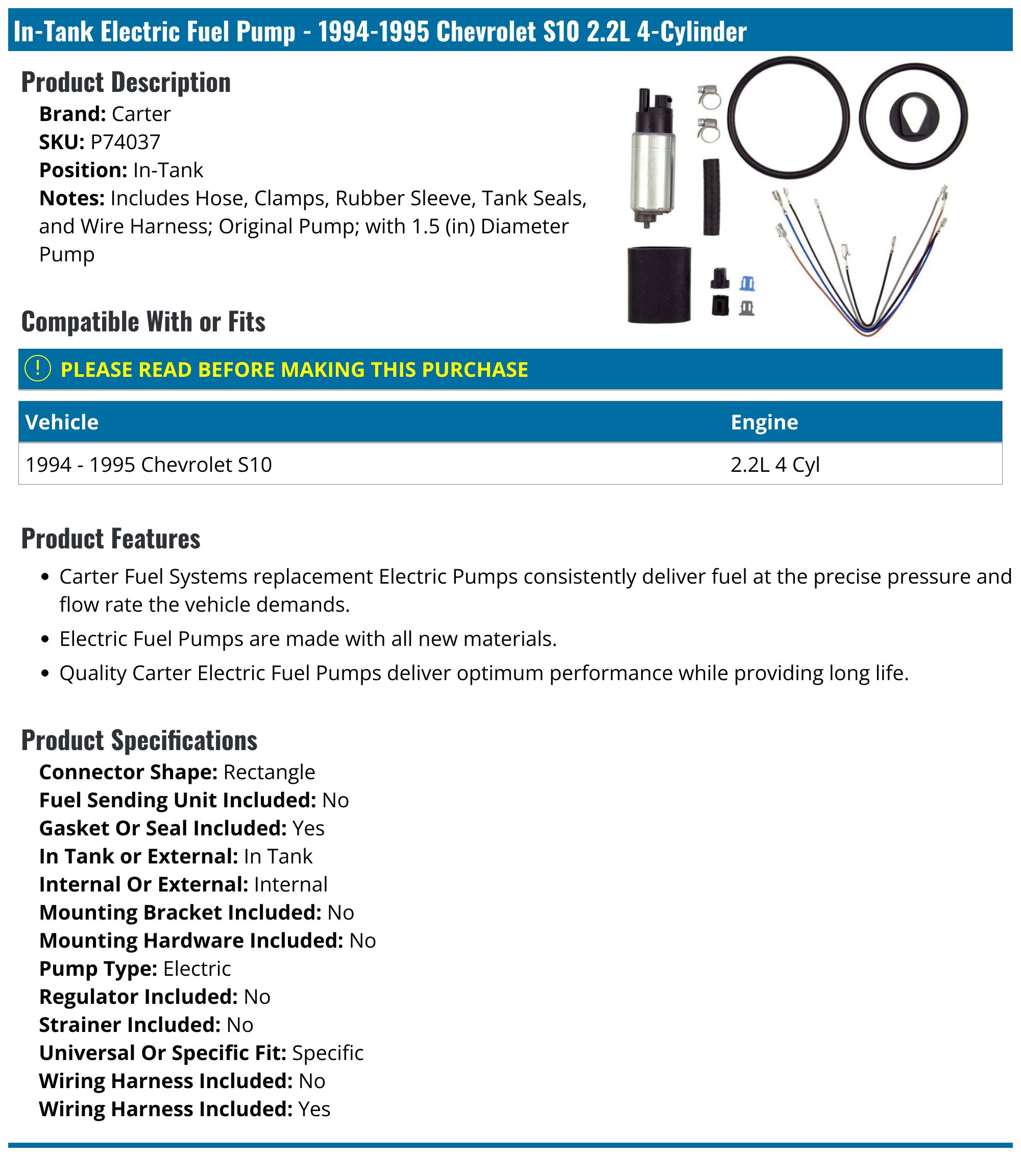 Fuel Pump Module Assembly For 1994-1995 Chevy S10 & GMC Sonoma 2.2L – Direct Fit – 1autopowerstore