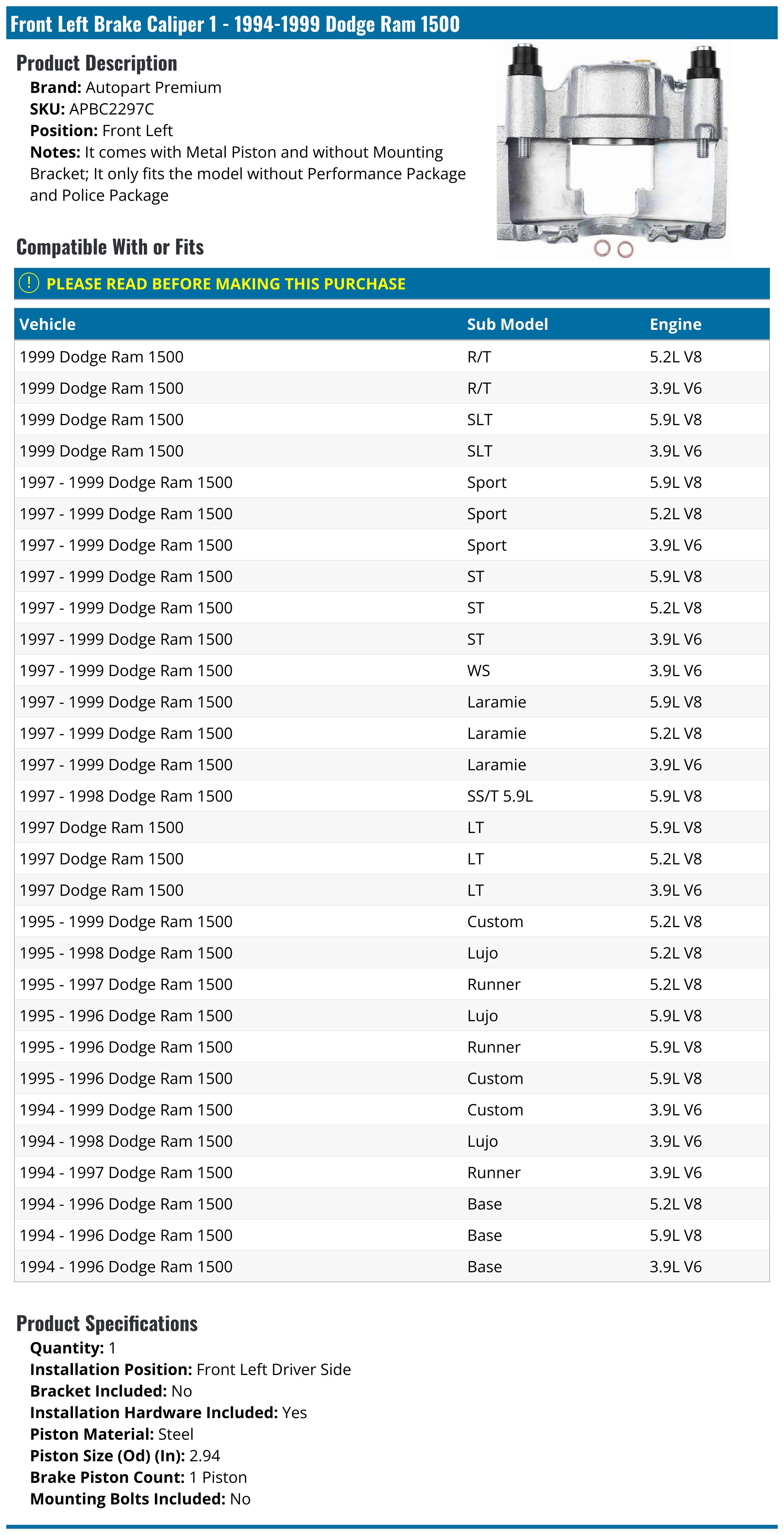 Brake Caliper - 1997 Dodge Ram 1500 | O'Reilly Auto Parts - Foto 9
