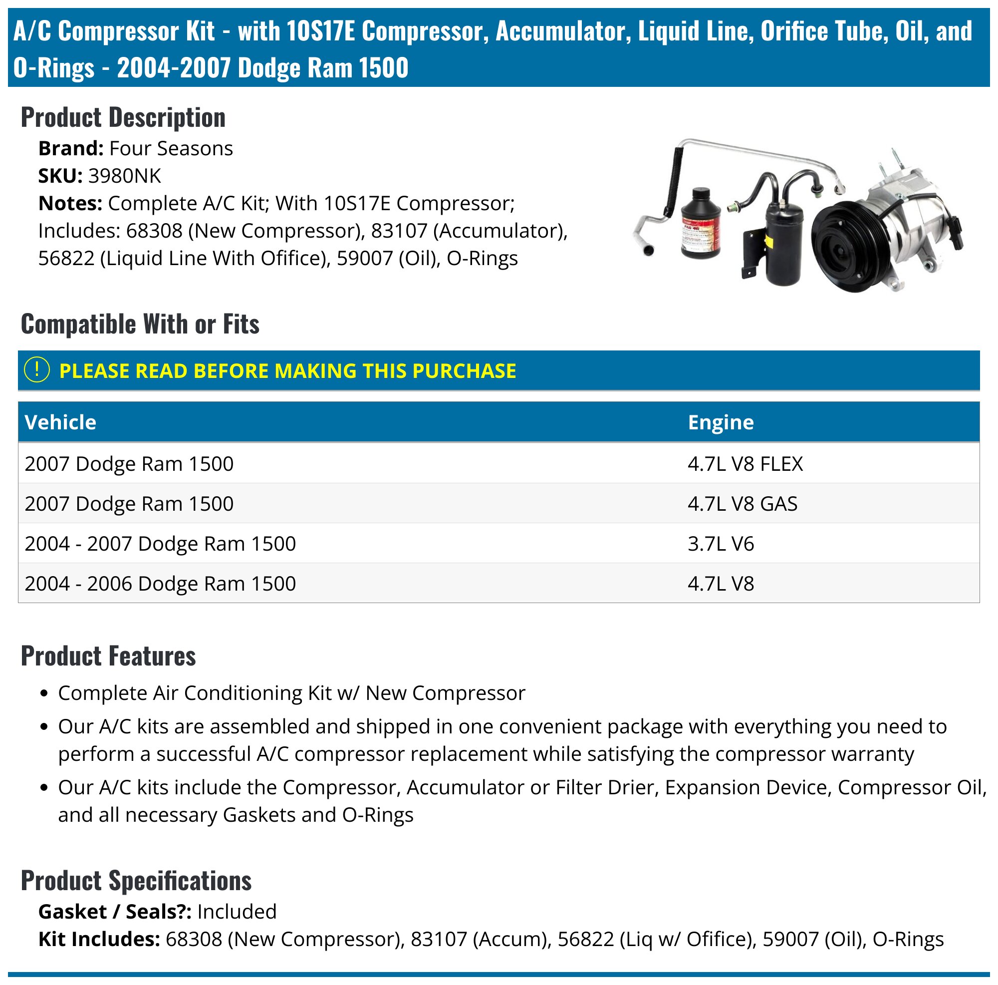 Kit Compresor A/c Dodge Ram 2500 Custom V8 5.9l 2002 | Meses Sin Interés - Foto 11