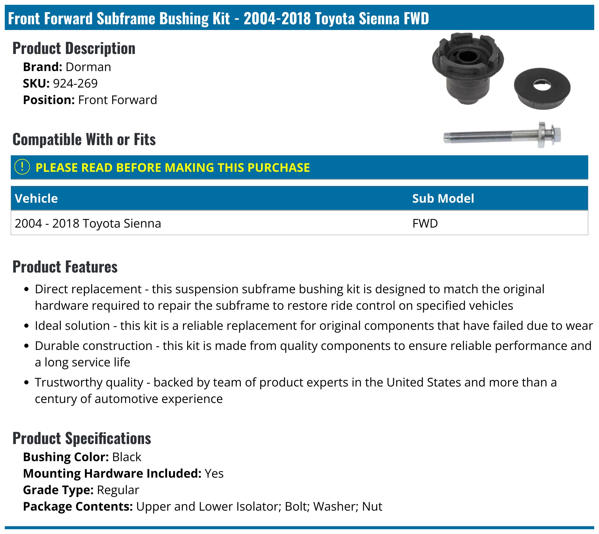 Toyota Sienna Sway Bar Bushing - Guaranteed Genuine Toyota Parts