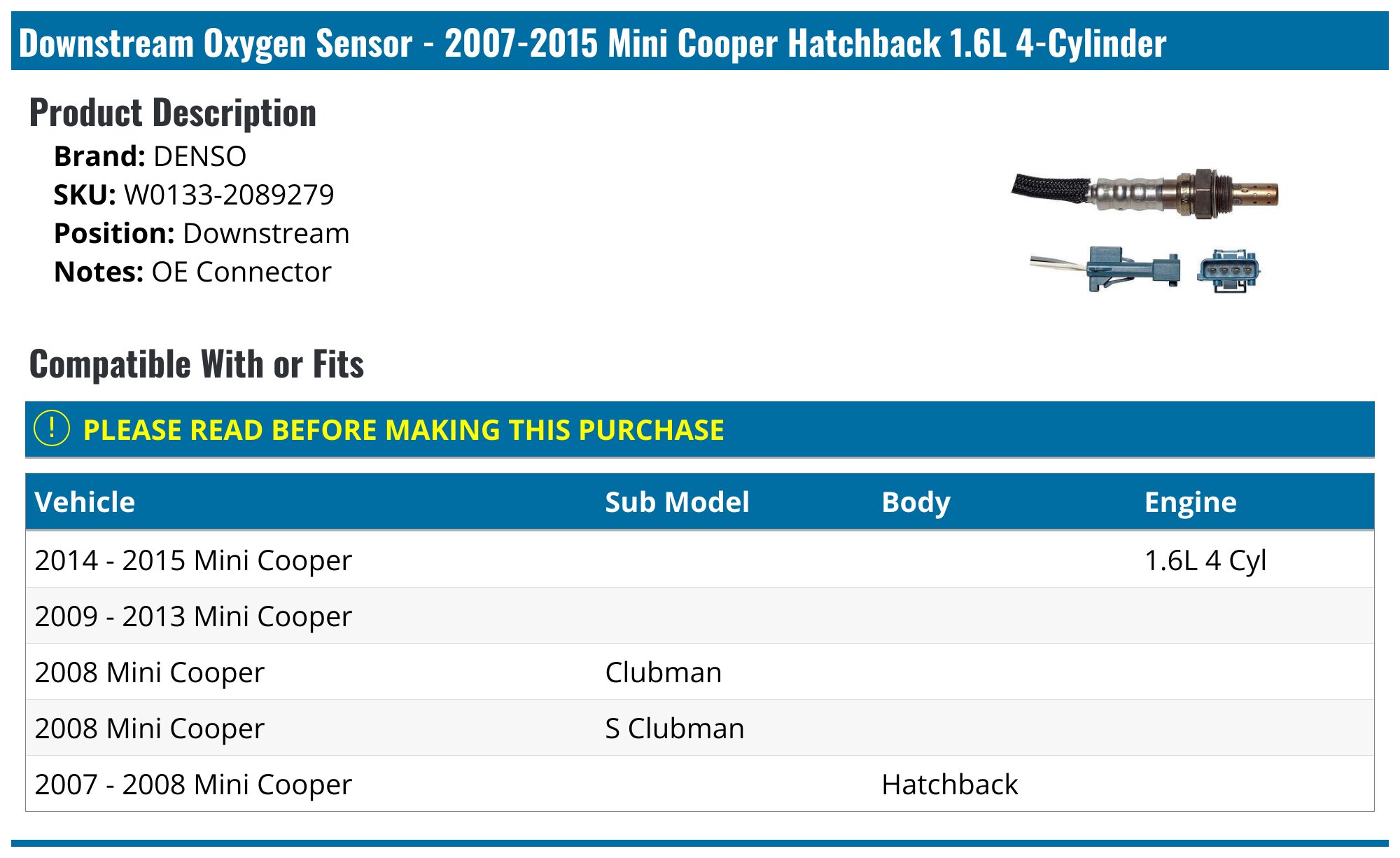 2-Piece Upstream & Downstream Oxygen Sensor Set For Mini Cooper 2011-2015 1.6L Turbo – Direct Fit – Armxuts
