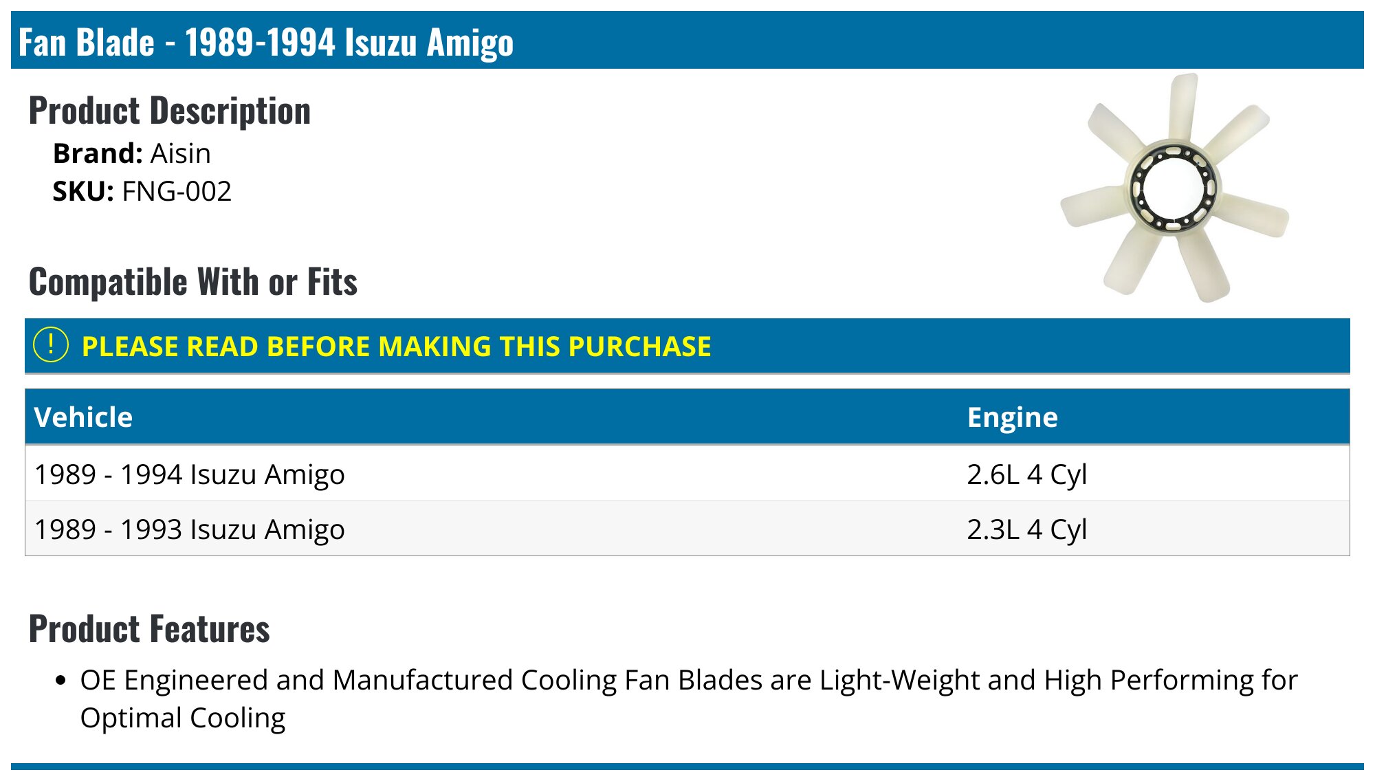 FNT-015 AISIN Fan Wheel, Engine Cooling For TOYOTA LAND CRUISER | Price And Review
