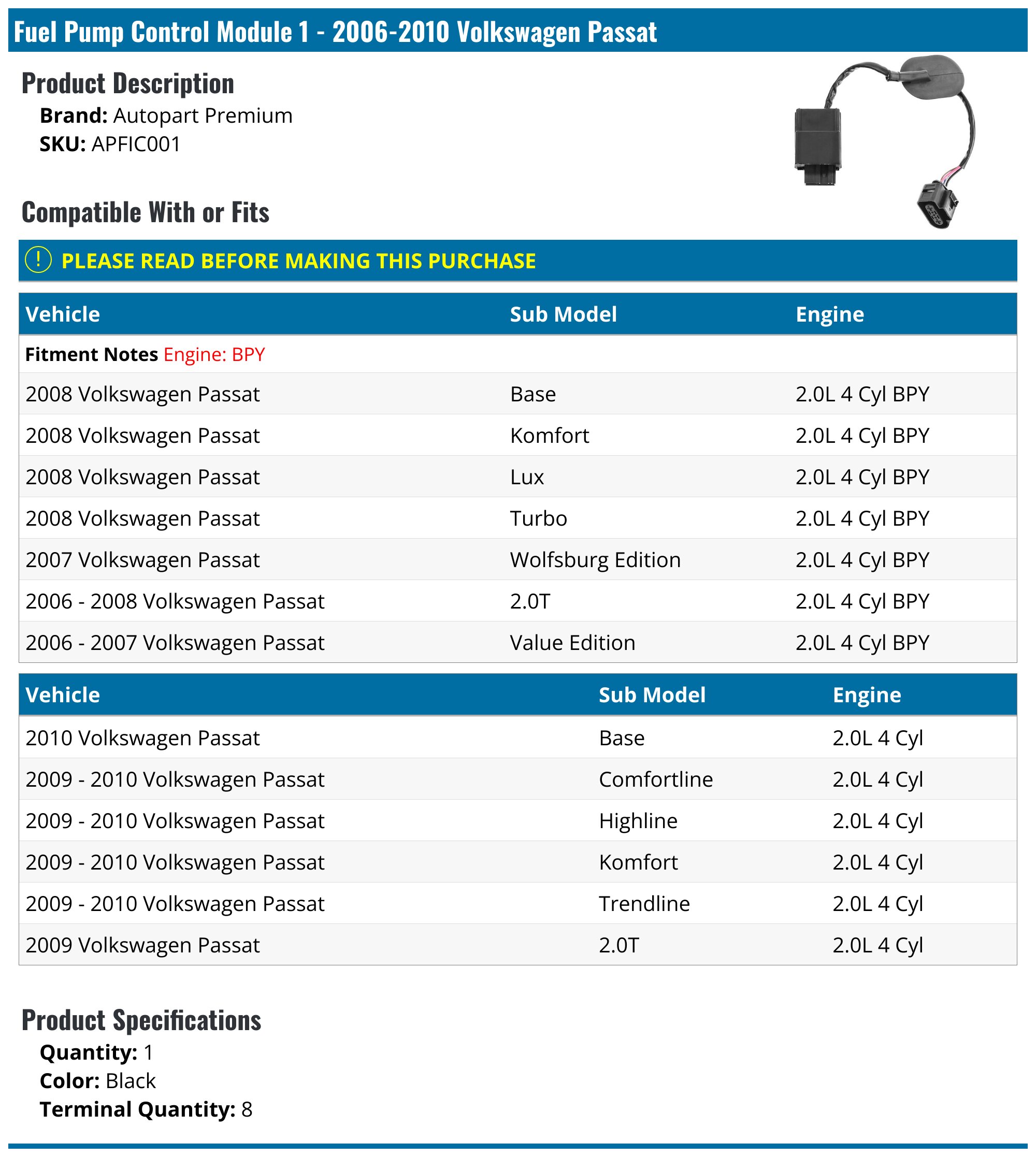 2006-2010 Volkswagen Passat Fuel Injector Control Module - Autopart ...