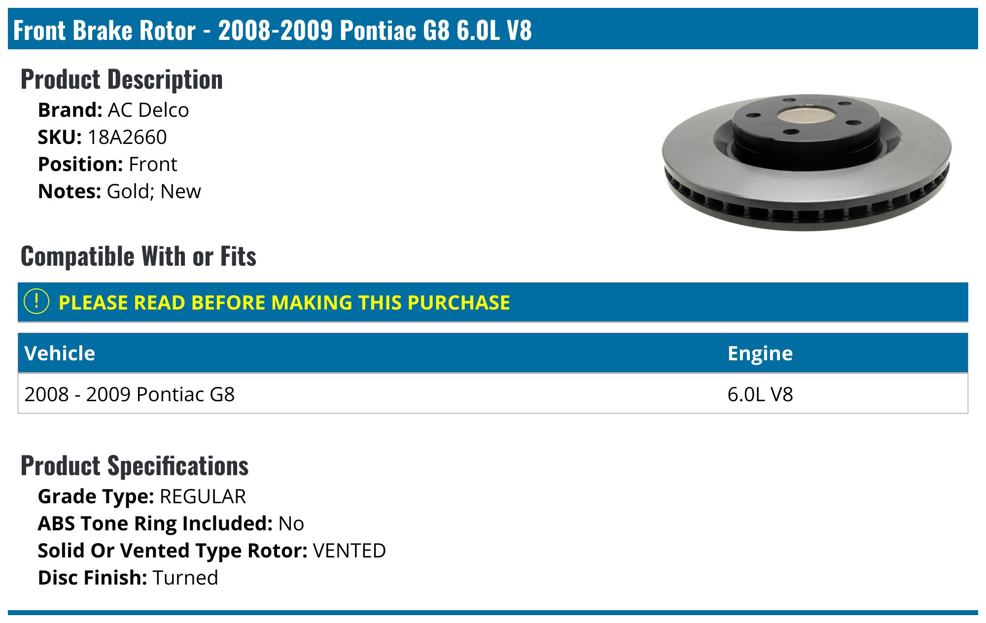 Callahan Brake Parts Brake Kit for Pontiac G8 2008