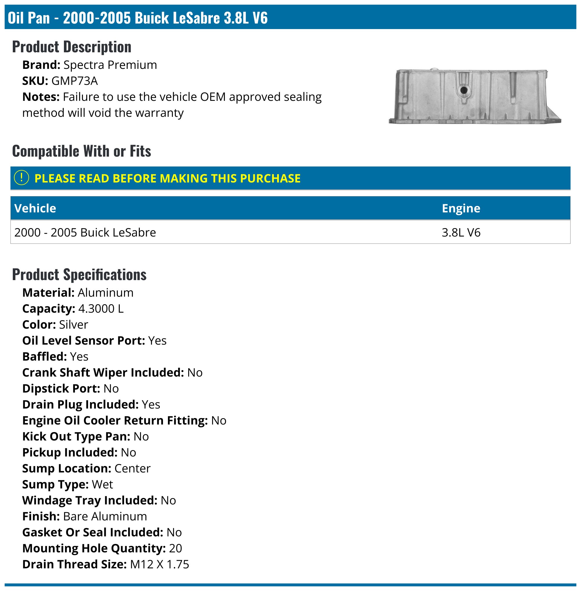 2000-2005 Buick LeSabre Oil Pan - Spectra Premium GMP73A - PartsGeek.com