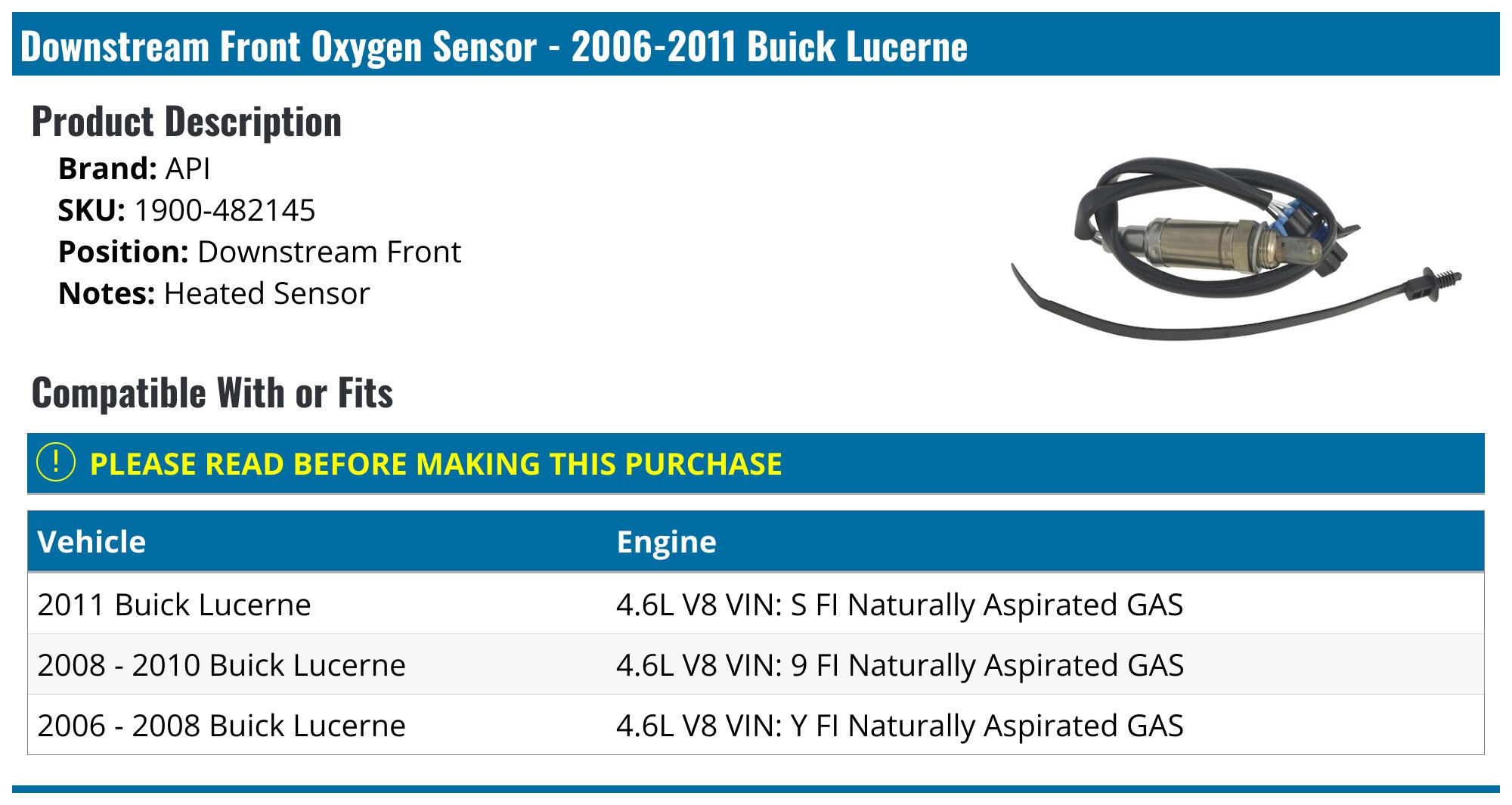 2pc Oxygen Sensor Set For Buick Lucerne 2004-2008 3.8L – Upstream & Downstream – Direct Fit