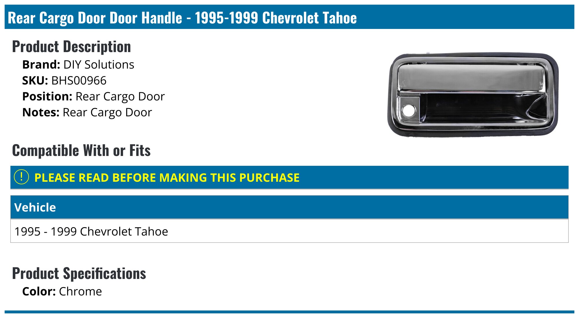 thumbnail image 2 of Chrome 4-Door Handle Kit – 95-99 Tahoe, 92-95 Blazer, PSG Keyhole, Tailgate & Gas Cover 2 of 2