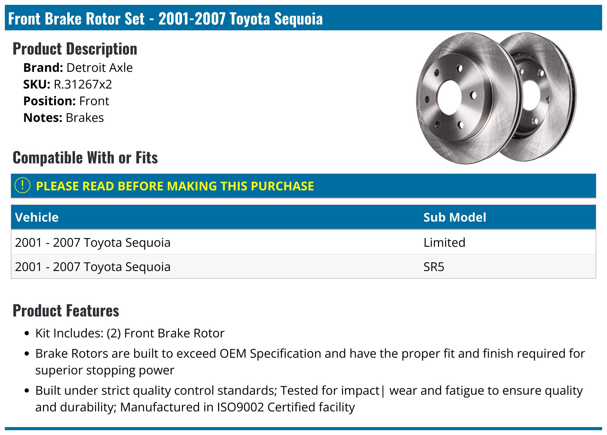 Rear Left Outer Brake Hose - Compatible with 2001 - 2007 Toyota Sequoia 2002 2003 2004 2005 2006