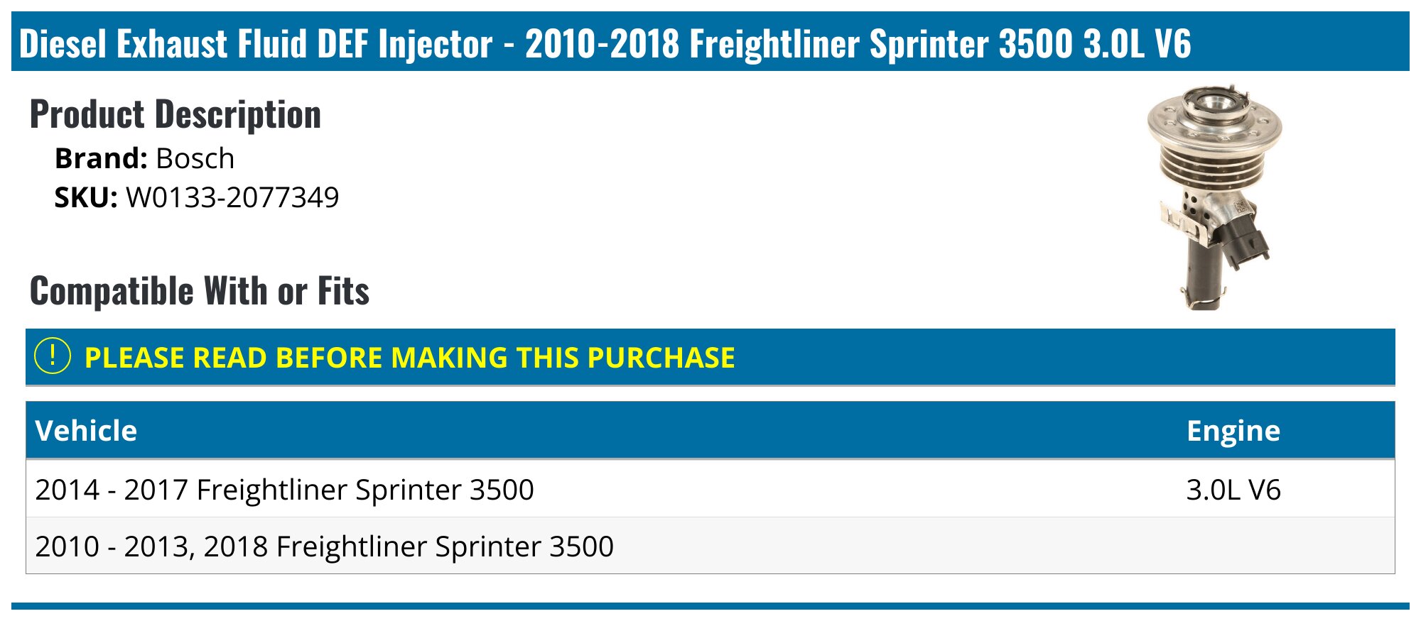 Def Injectoor Sprinter 2010-2018 Freightliner Sprinter 3500 Diesel Emissions Fluid Injection ...