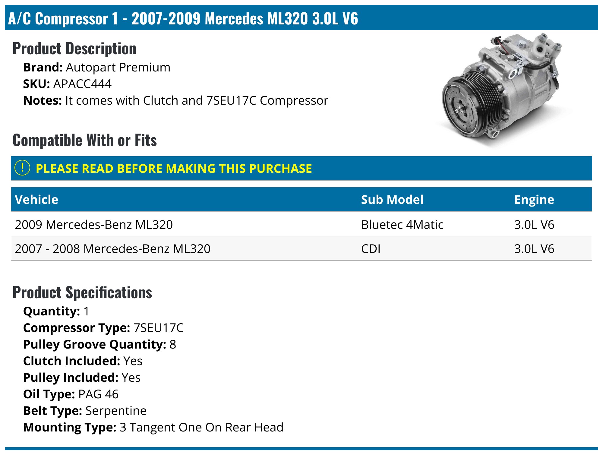 MB G500 SLK300 G55 E320 C240 G500 ML320 A0012301711 2002-2011 AC Compressor 4710480 4711474 98394 157317 for Mercedes benz | RWANJIAN 8PK 4471500240 AC コンプレッサー GL320 ML320 R320 0012307411 001 | エアコンコンプレッサー | RWENJIAN