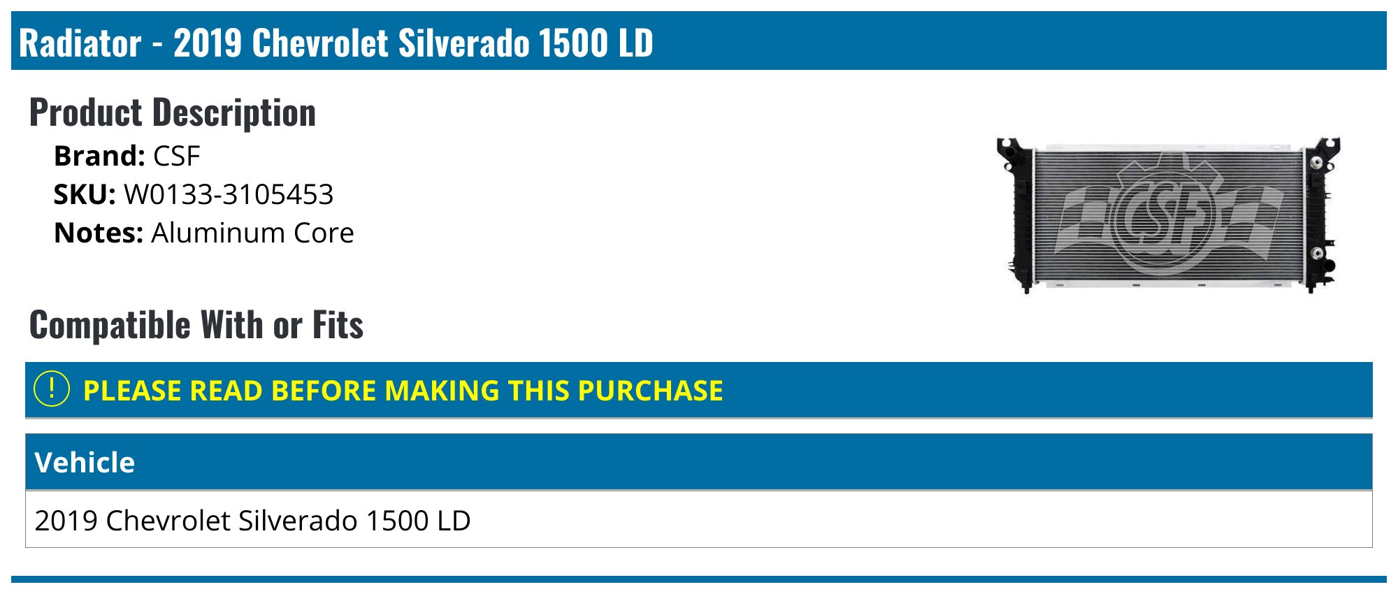 NORTHERN 2019-2021 Chevrolet Silverado & 2019-2021 GMC Sierra 1500 RADIATOR