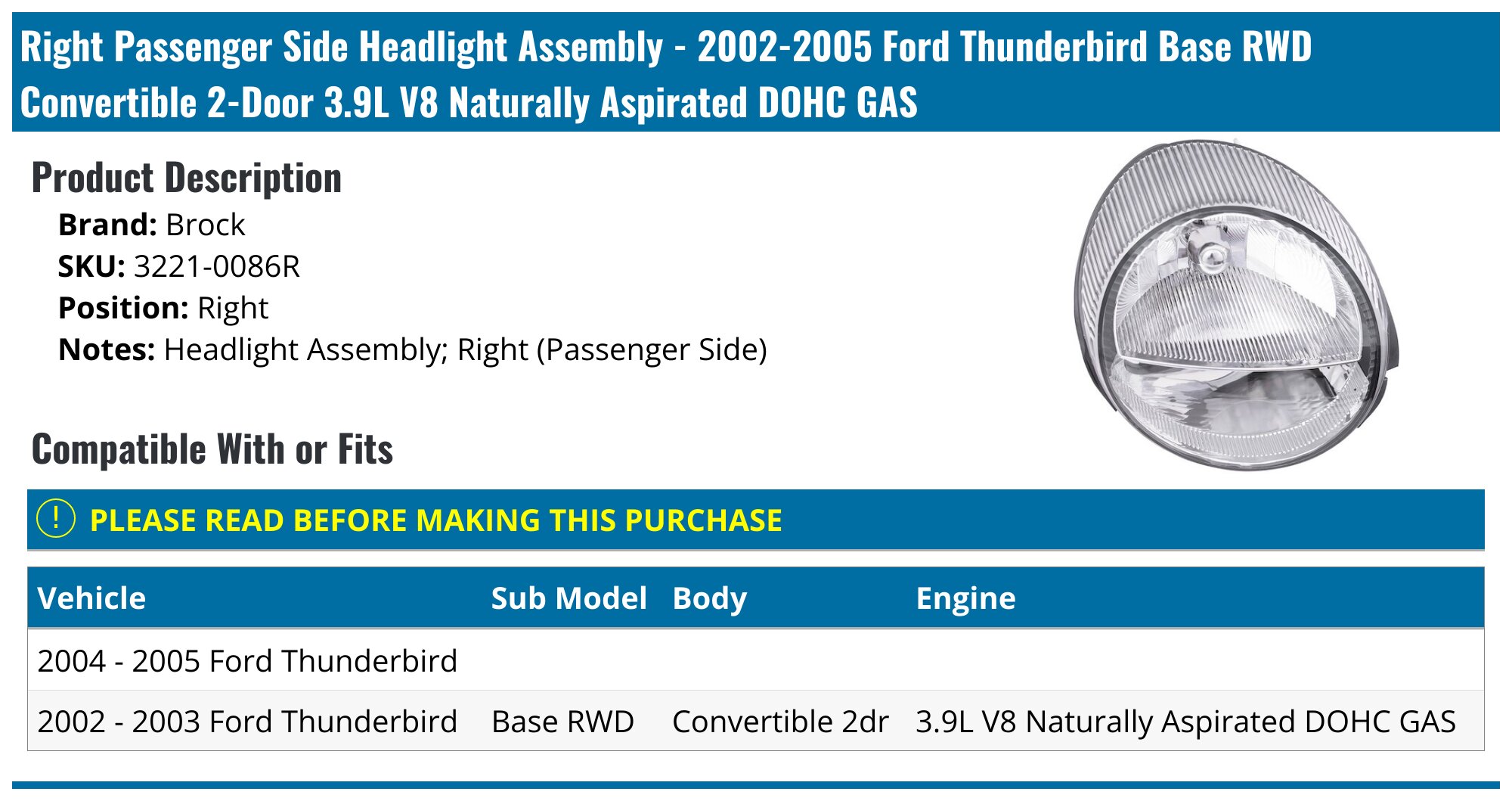 Find Tyc Driver & Passenger Replacement Headlight 03-05 Ford