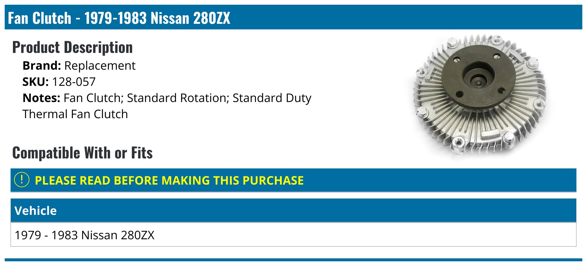 Thermal Fan Clutch – Fits 1979–1983 Nissan 280ZX, Standard Rotation, OEM Replacement #39728SZ