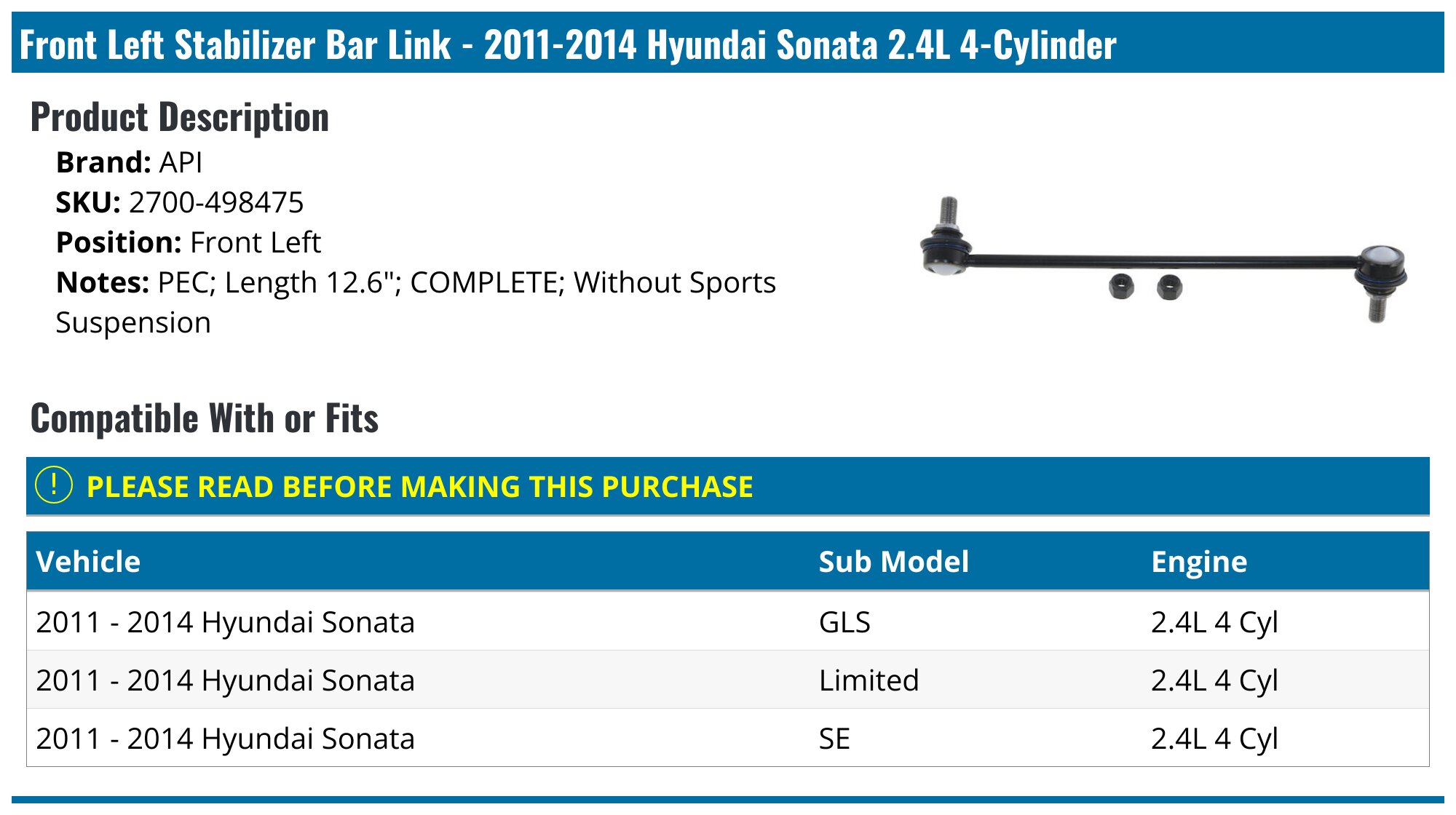 Delphi Front Sway Bar Bushing Kit For 2011-2014 Hyundai Sonata (OEM# 77496MC) – 12 Month Warranty