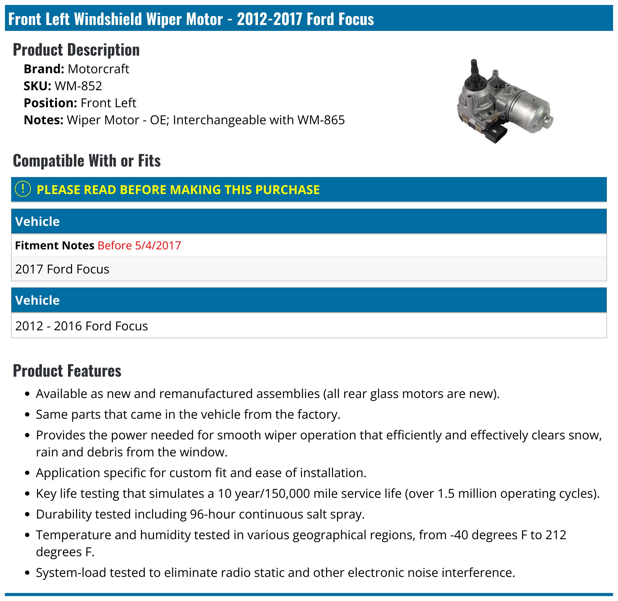 Motorcraft™ Wiper Motor - Ford (WM-857