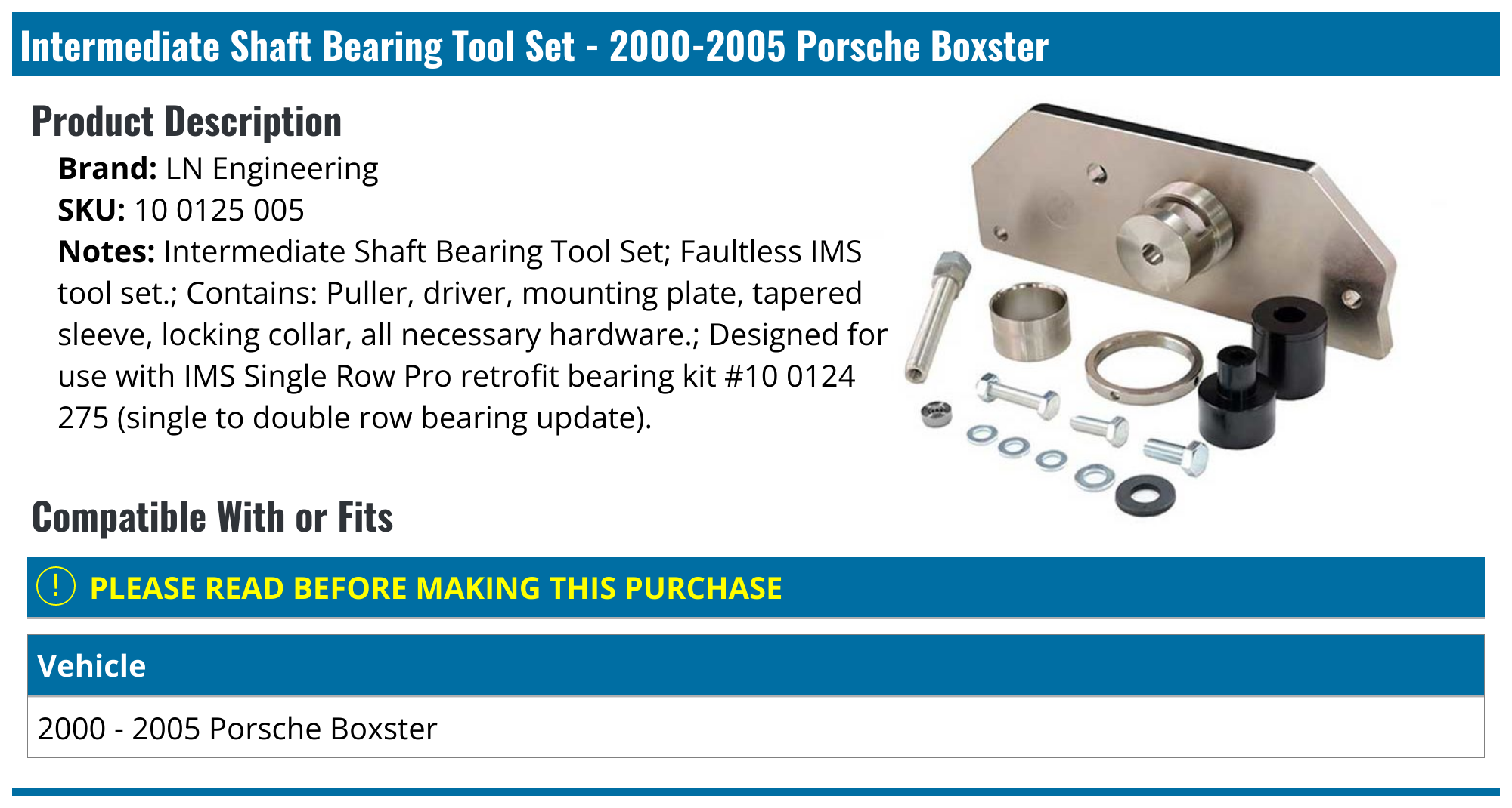 20002005 Porsche Boxster Intermediate Shaft Bearing Tool Set LN