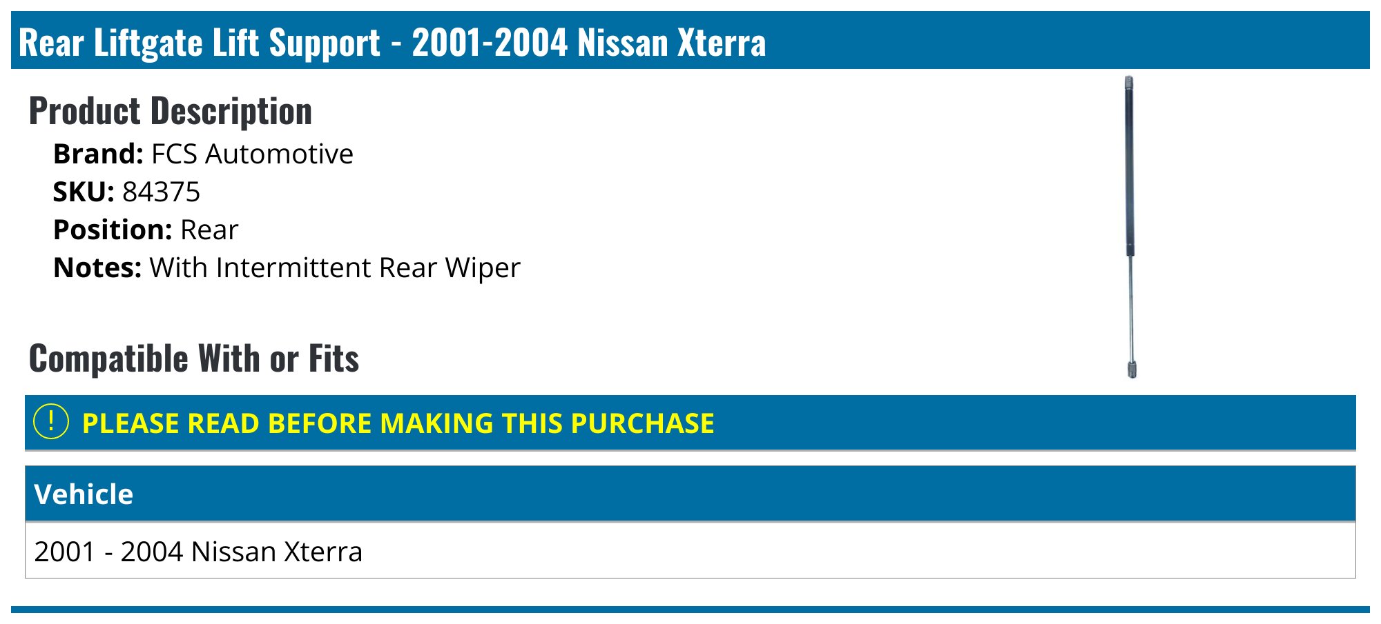Pair Of Liftgate Lift Supports (Gas Struts) For 2000-2004 Nissan Xterra - Driver & Passenger Side Set 3 thumbnail image