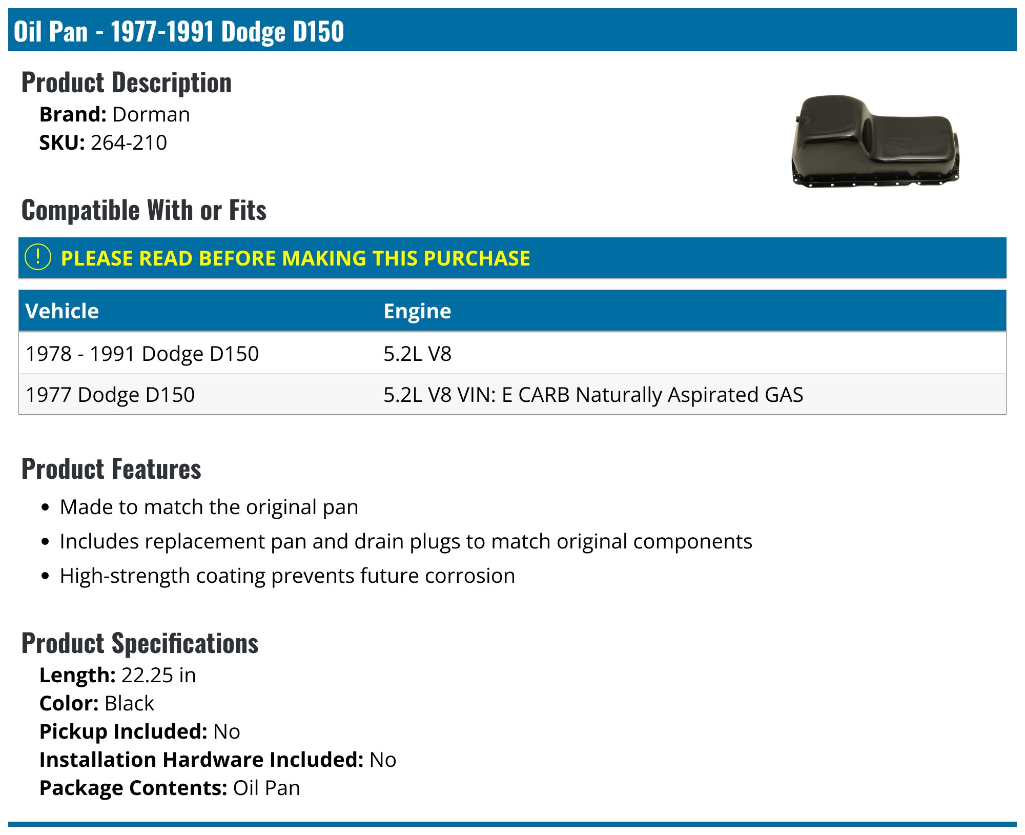 Dorman - OE Solutions 264-210 Engine Oil Pan