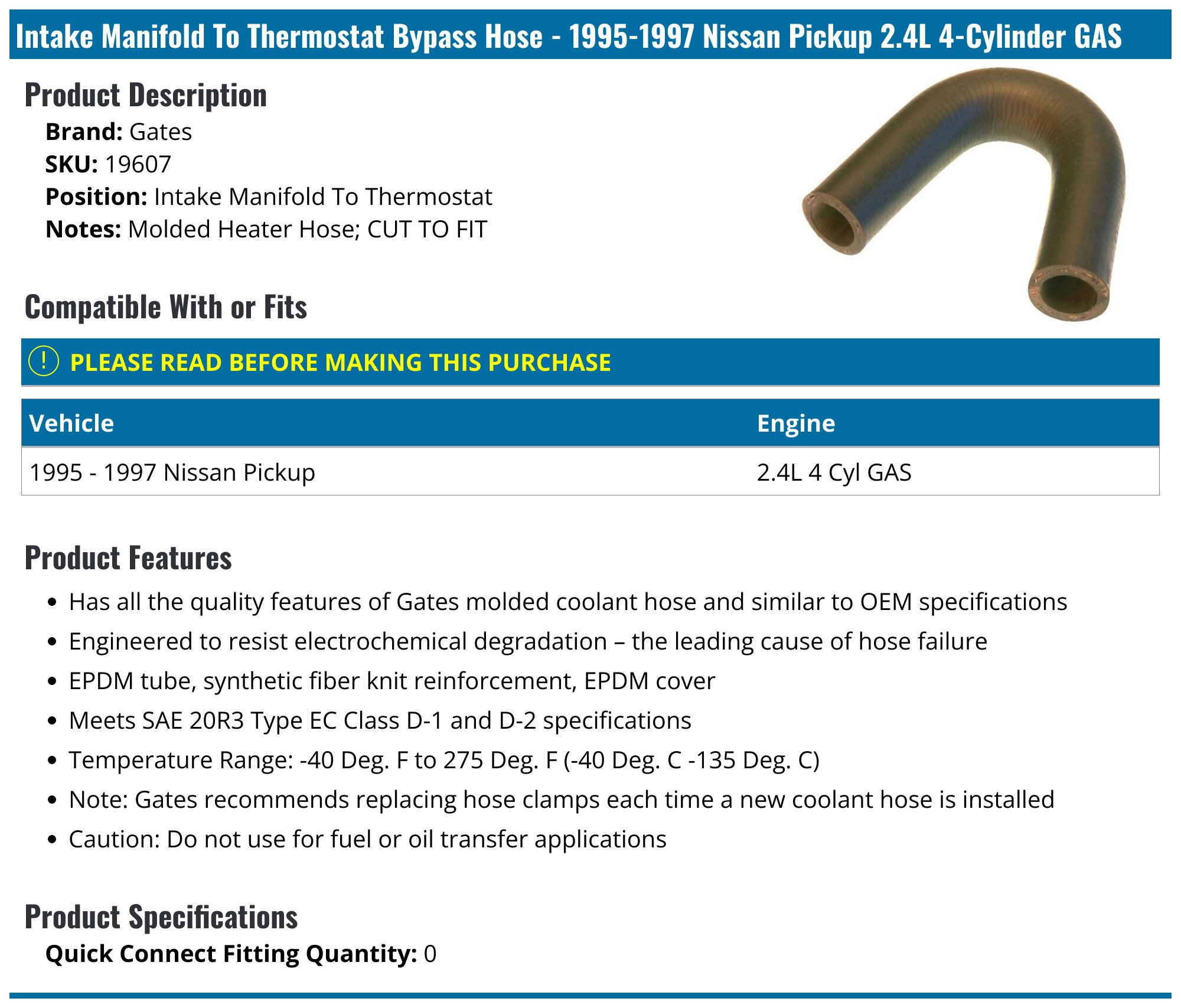Nissan Coolant Bypass Connector Fitting – 1986-1990 Pathfinder Hardbody Pickup, OEM 14075-89W00