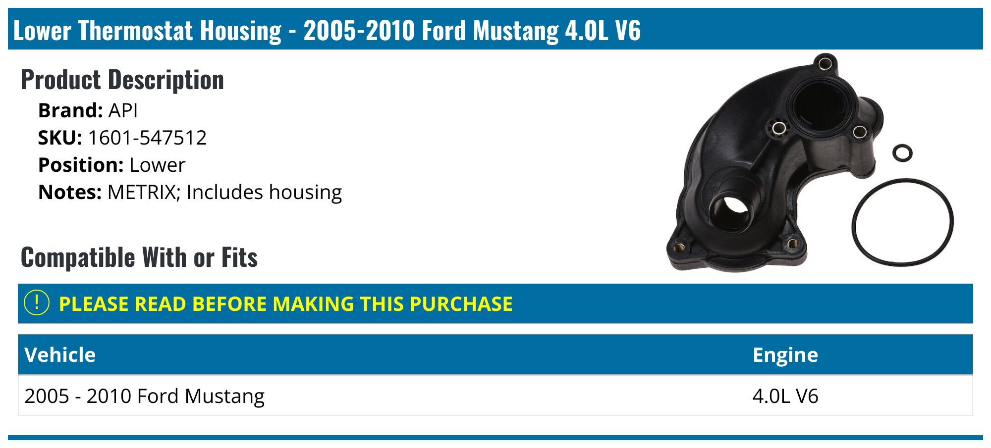 X AUTOHAUX Thermostat Assembly For Ford Mustang 4.0L (2005-2009) - 5R3Z8592BA