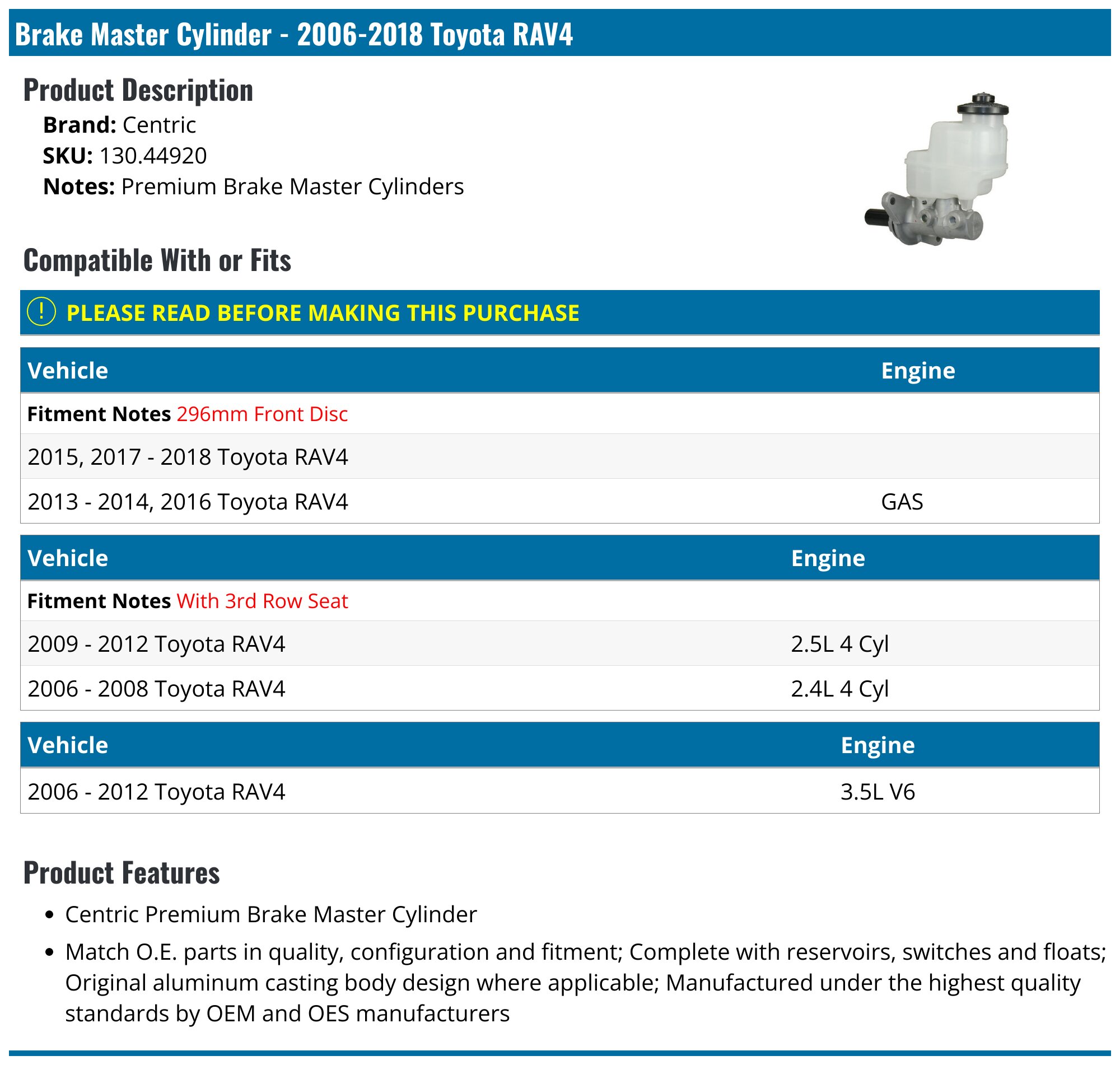 2004 Toyota RAV4 Brake Master Cylinder - Toyota Parts Deal