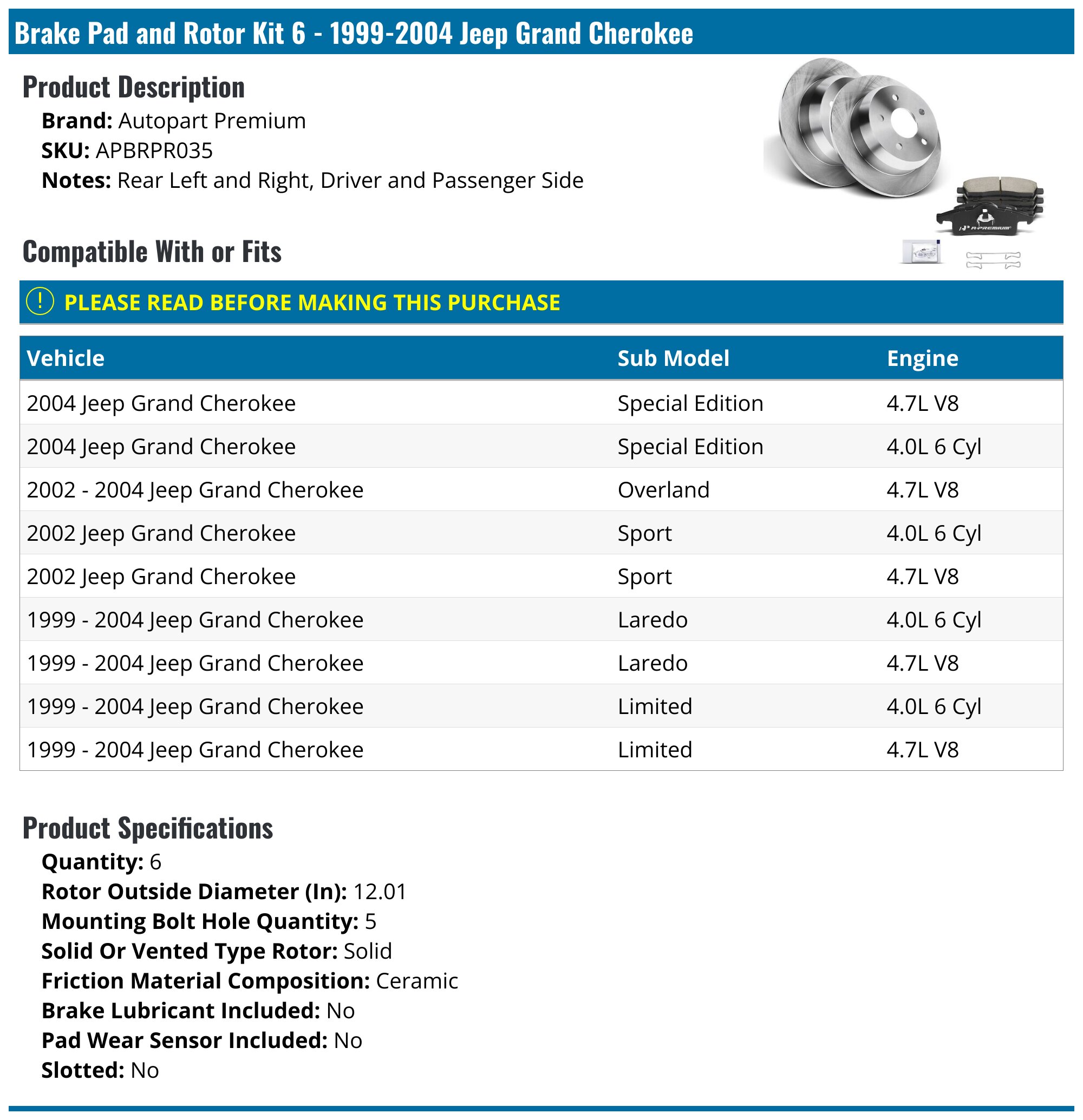Rear Ceramic Brake Pads For 1999-2004 Jeep Grand Cherokee – Set With Hardware