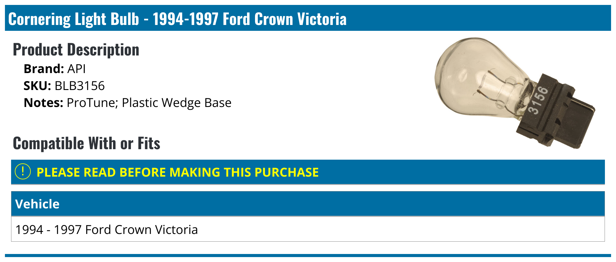 19941997 Ford Crown Victoria Cornering Light API 500807917011