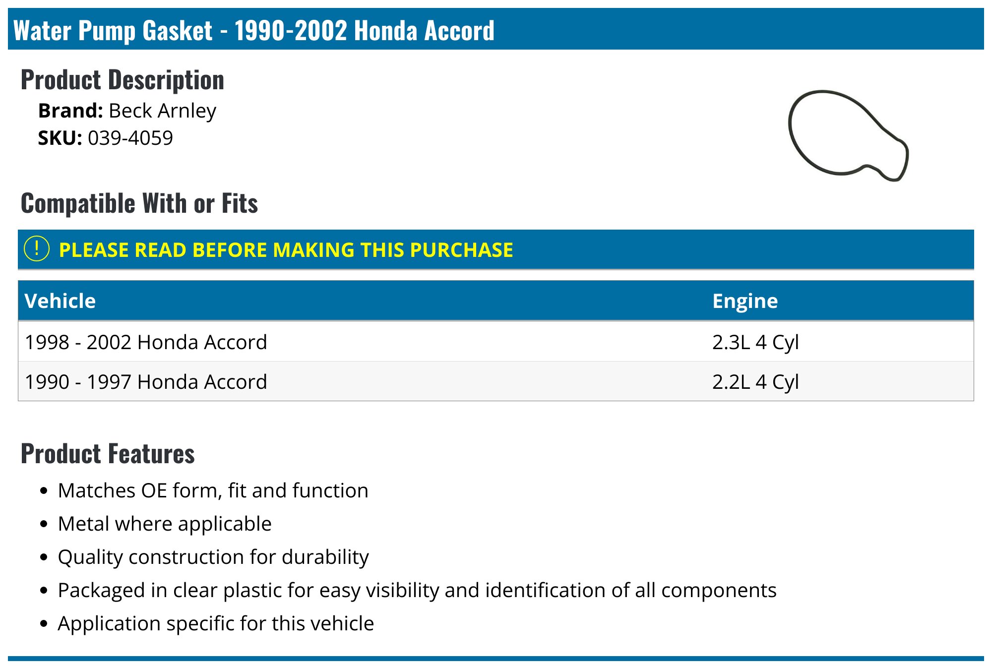 Fel-Pro Water Pump Gasket Kit ES71282 | O'Reilly Auto Parts