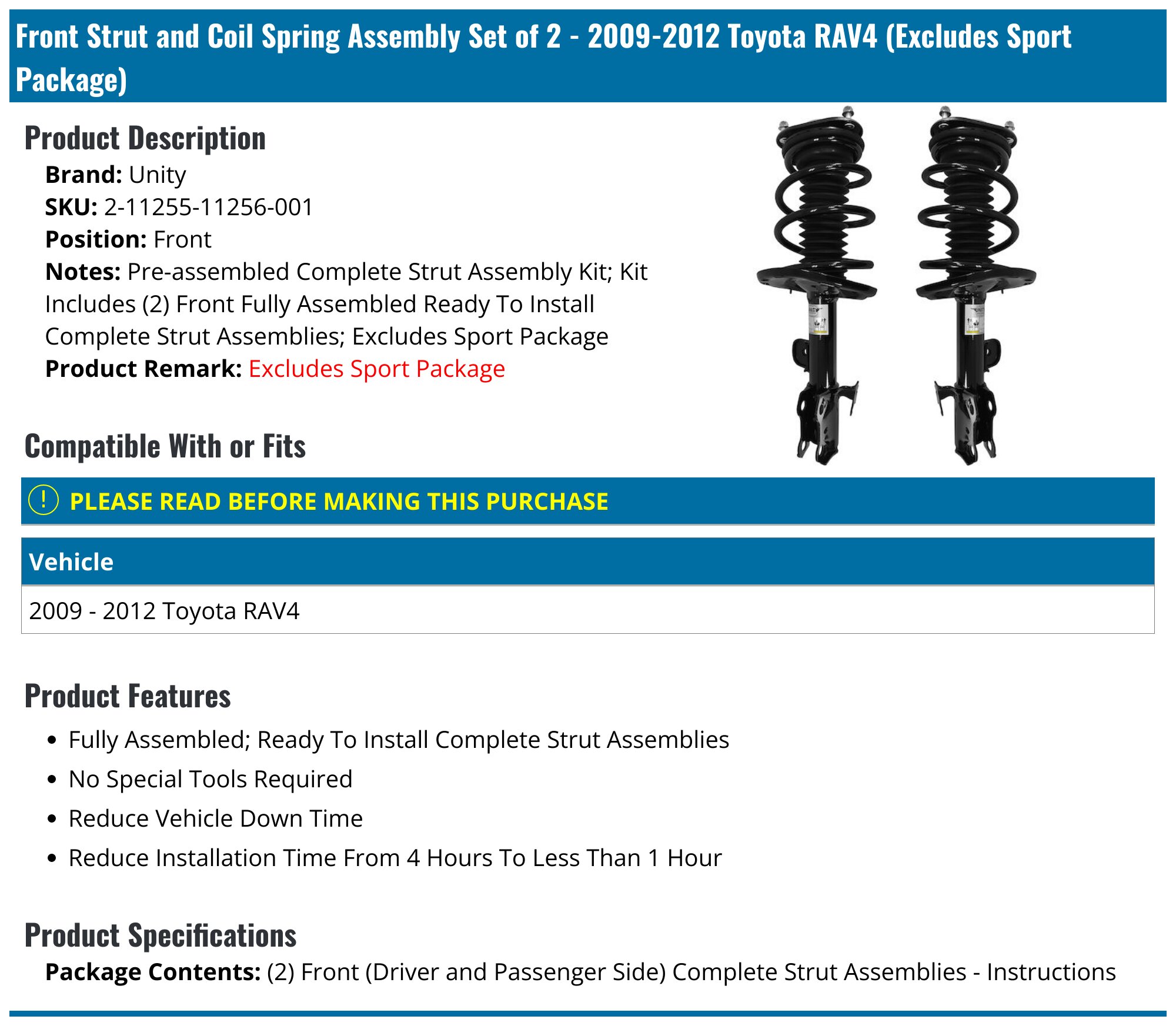 Front Complete Strut Rear Shocks For 2006-2012 Toyota RAV4 3.5L w/ Sway Bars Kit