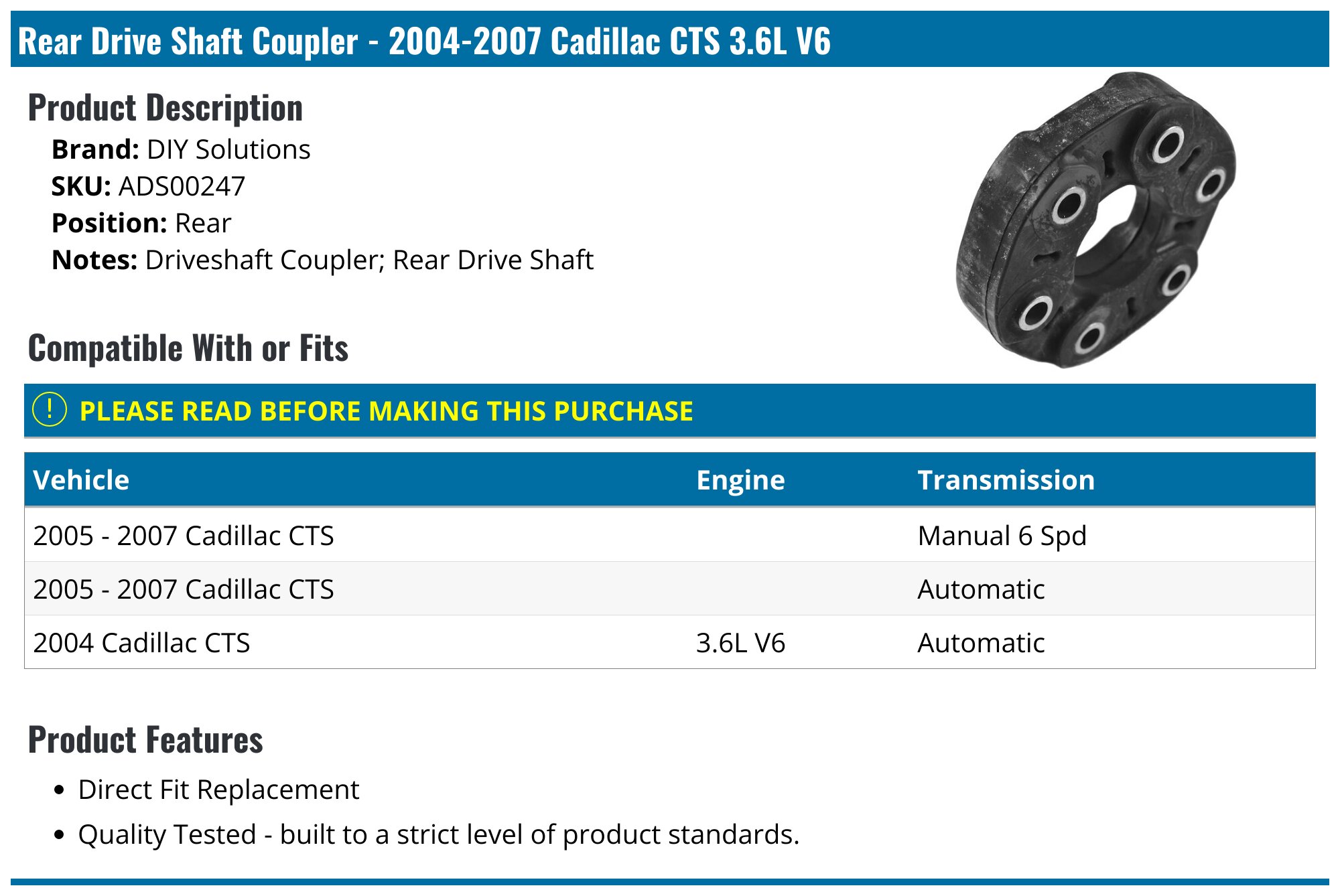 936-127 Rear Driveshaft Assembly for Cadillac CTS 2004-2007