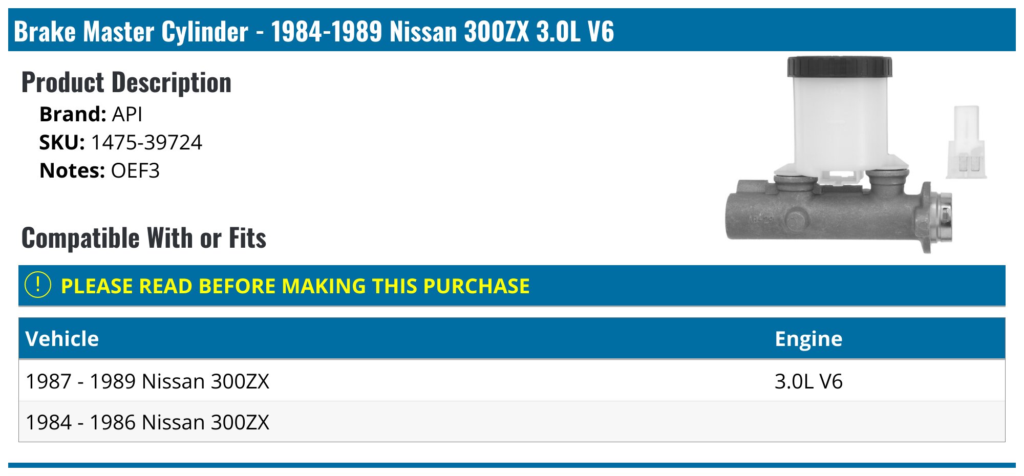 1984-1989 Nissan 300ZX Brake Master Cylinder - API 6643-02670510