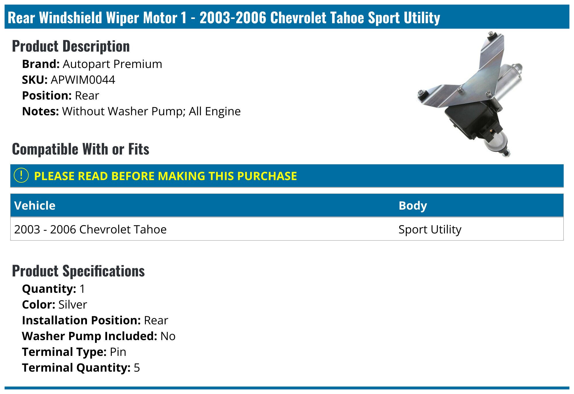 GM OEM Rear Wiper Arm Nut For 2000-2006 Tahoe Yukon Escalade – #22101215 – New