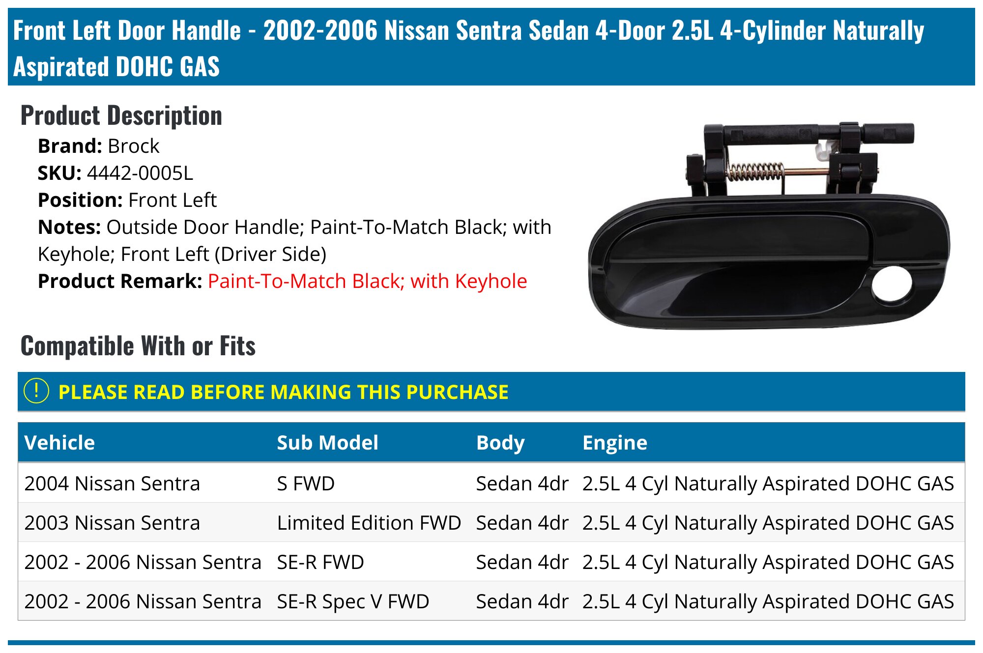 KAP Black Rear Left Driver Side Exterior Door Handle For Nissan Sentra 2000-2006 – NI1520108