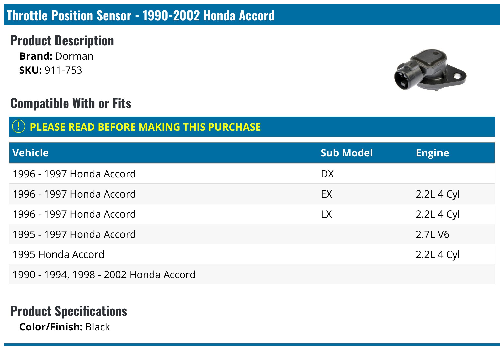 Throttle Position Sensor Kit W/ Idle Control Valve For 1998-2002 Honda Accord