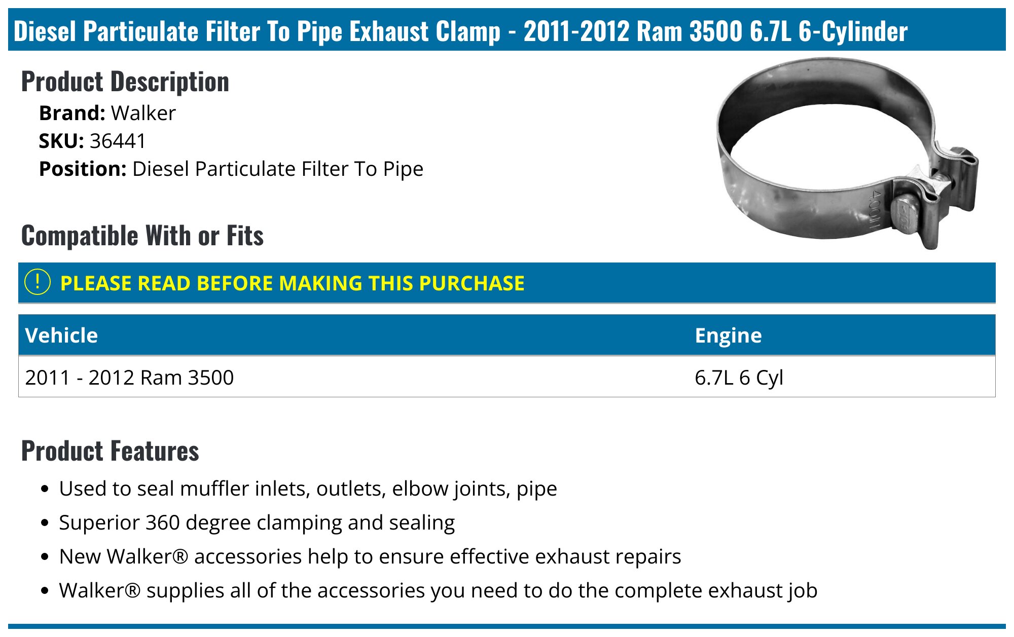 Walker Heavy Duty Exhaust Clamp – Universal Fit, Aluminized Steel, 360° Sealing For Muffler & Pipe Connections