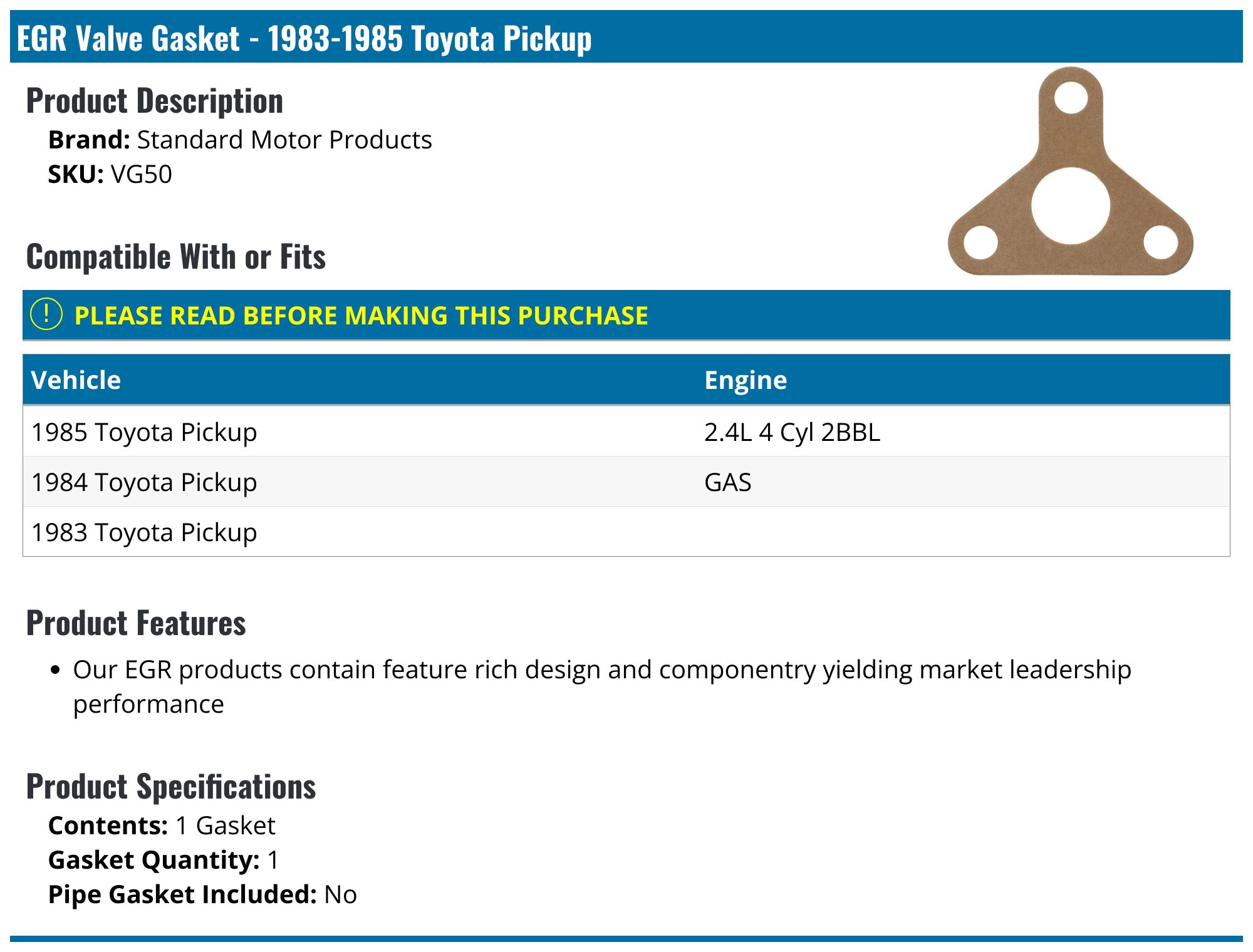 Fel-Pro 73060 EGR/Exhaust Air Supply Gasket