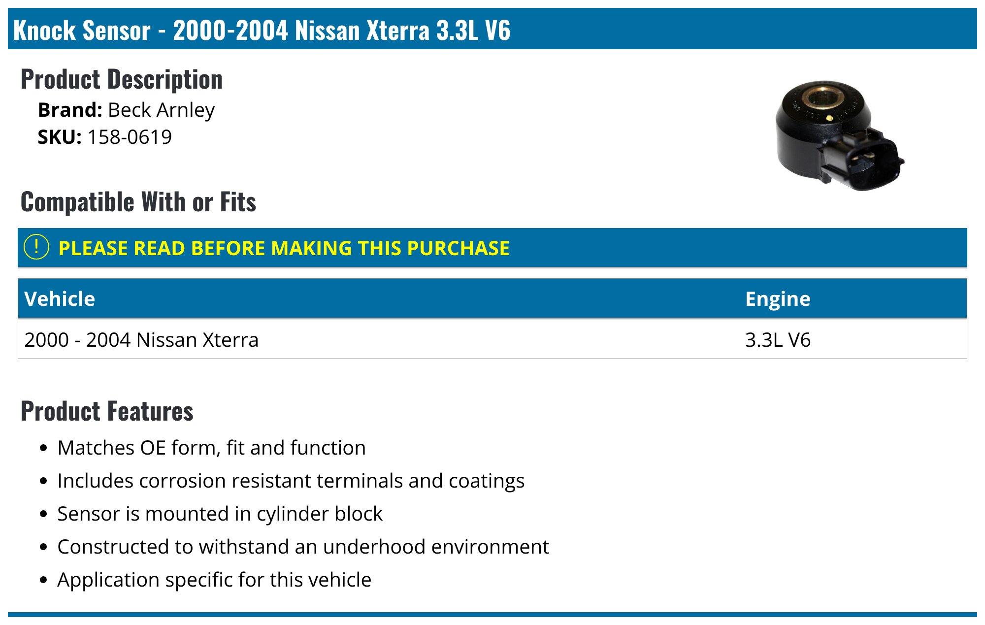 Beck/Arnley 158-0619 Knock Sensor