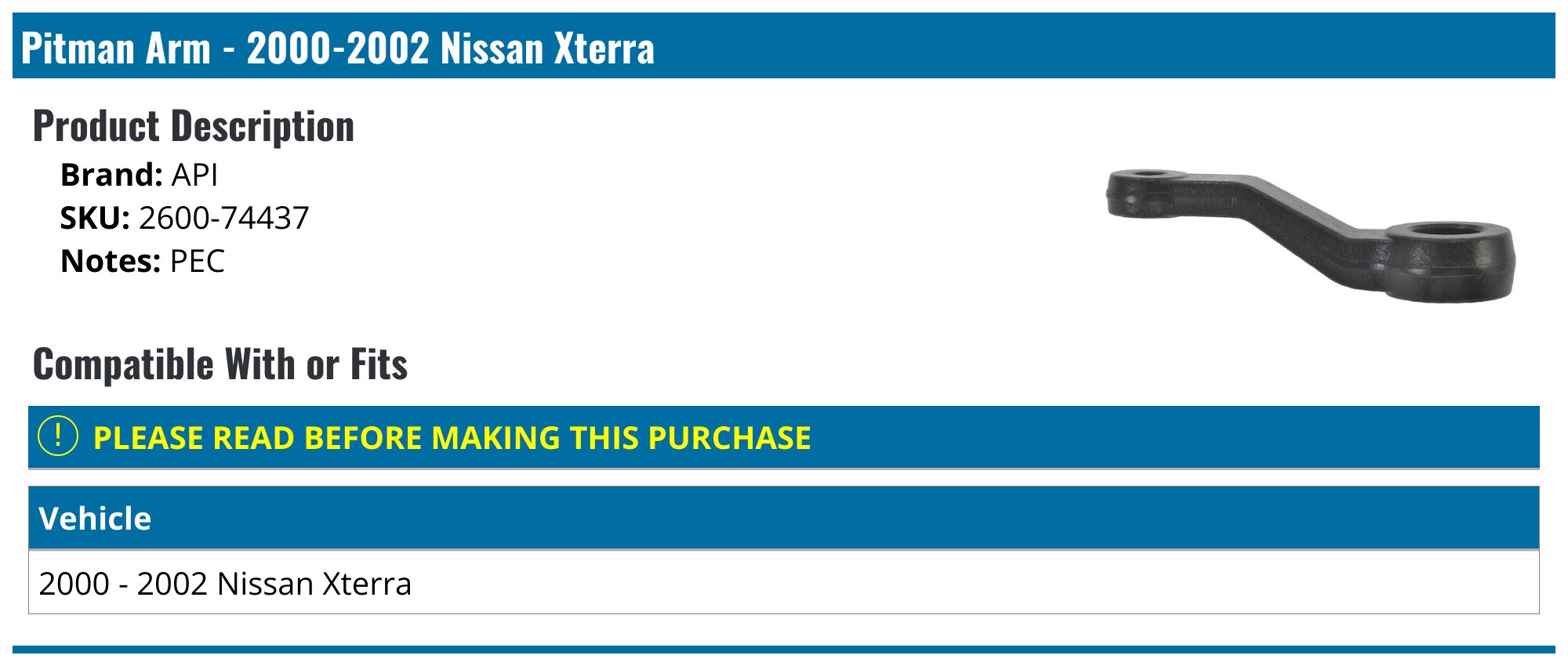 2000-2002 Nissan Xterra Pitman Arm - API 6835-07514321 - PartsGeek.com