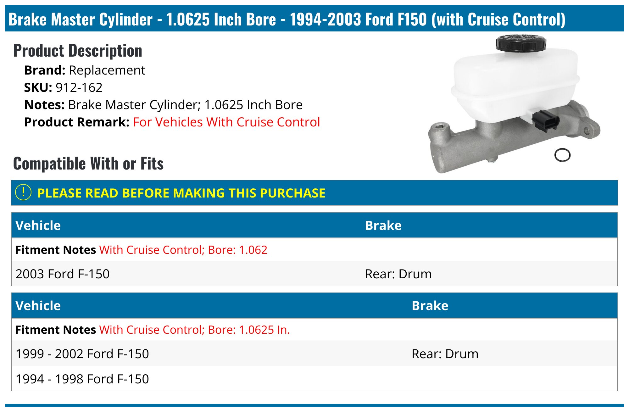 19942003 Ford F150 Brake Master Cylinder Replacement 912162
