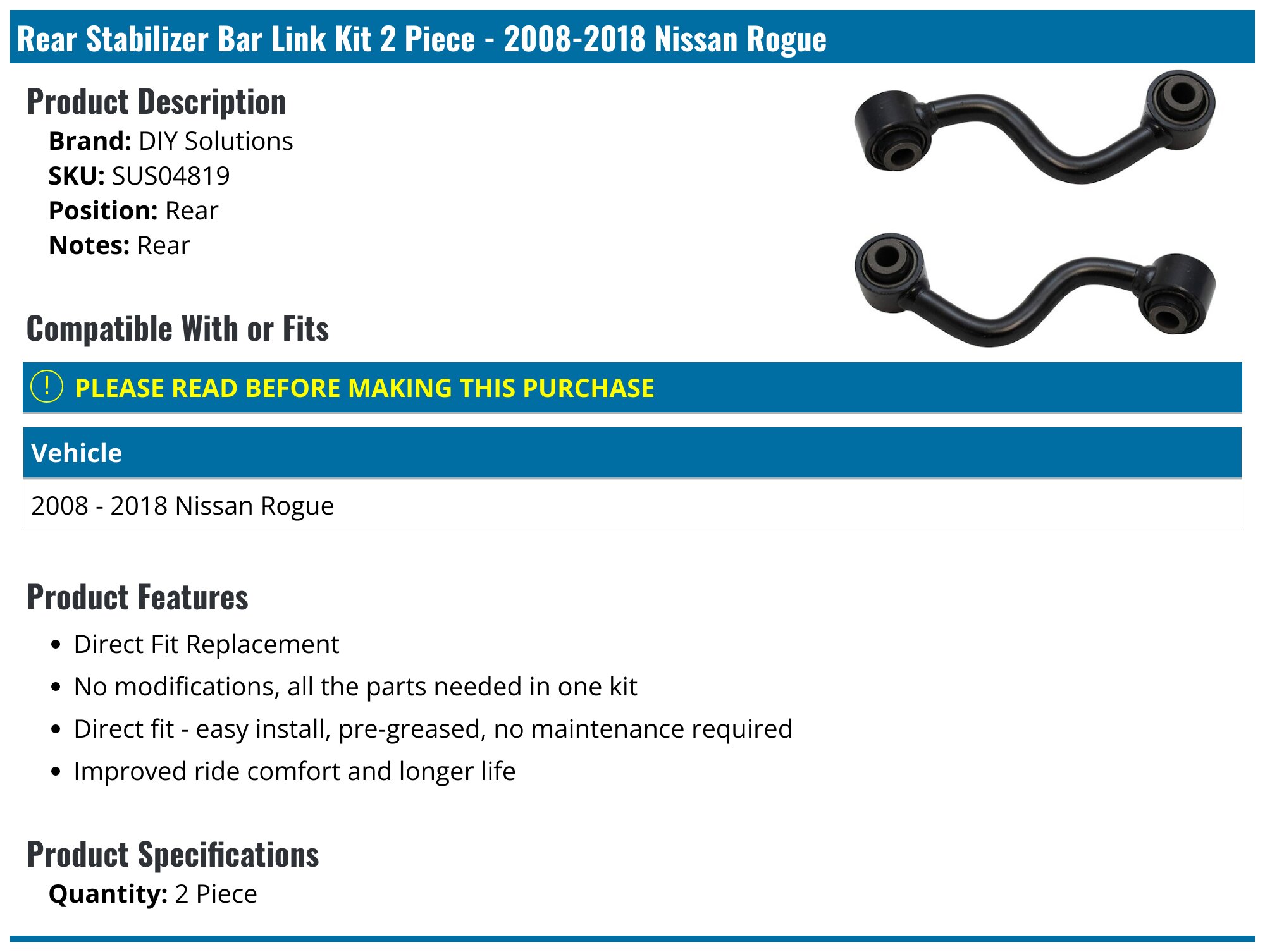 20082018 Nissan Rogue Sway Bar Link DIY Solutions SUS04819 Rear