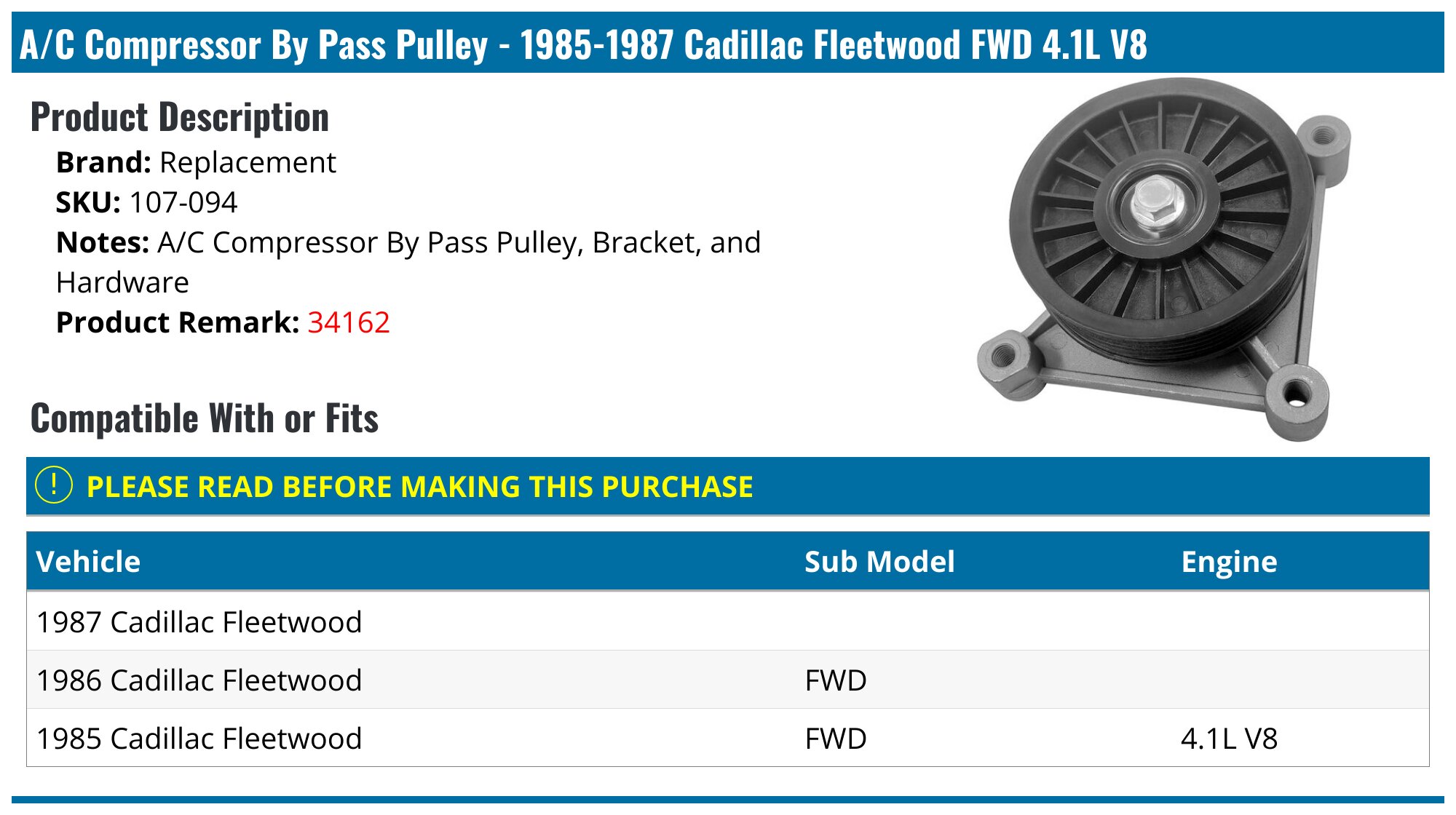 A/C Compressor By-Pass Pulley Dorman-Help 34163 main image 0